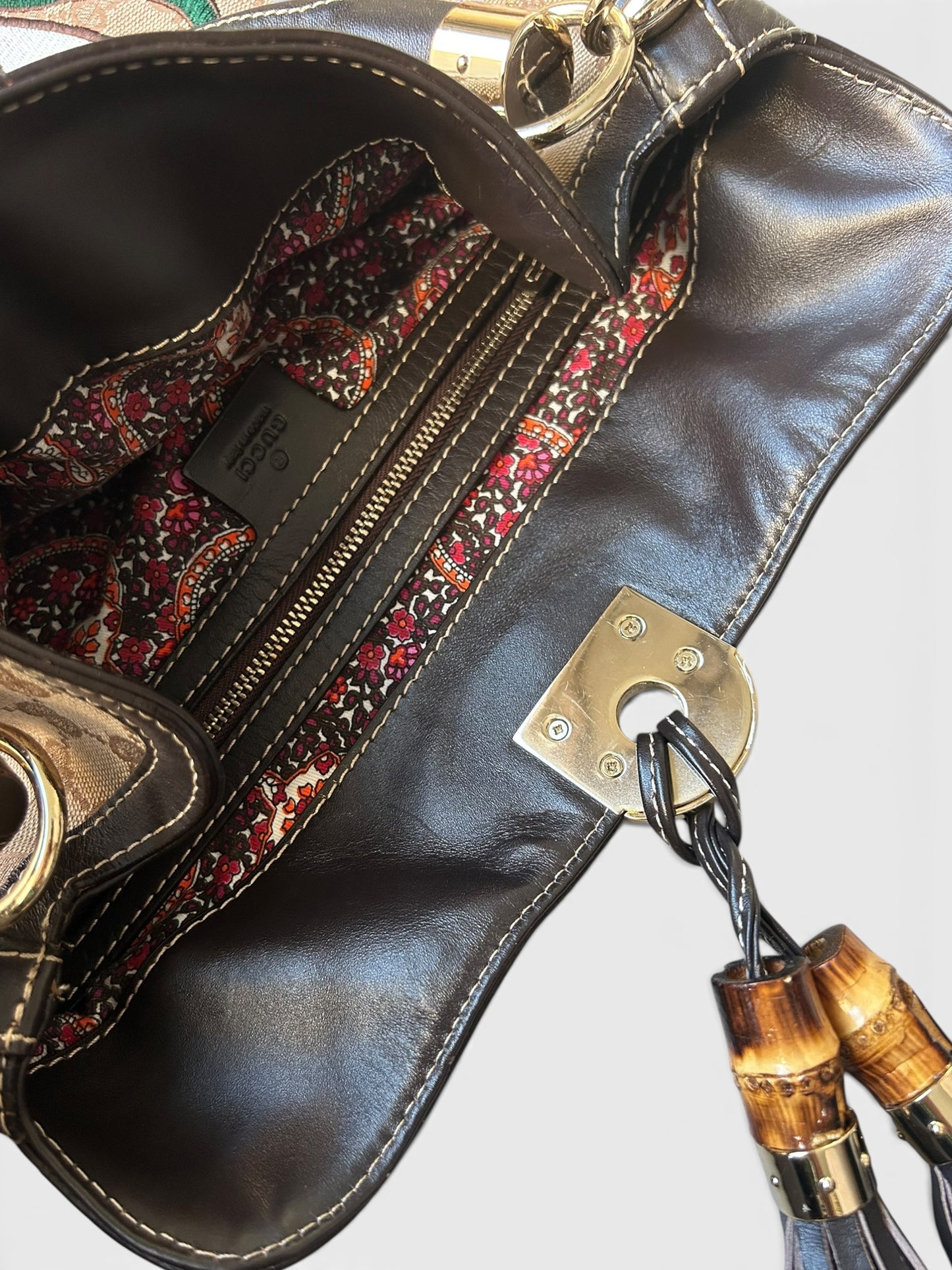Gucci Indy Leather Canvas Handbag