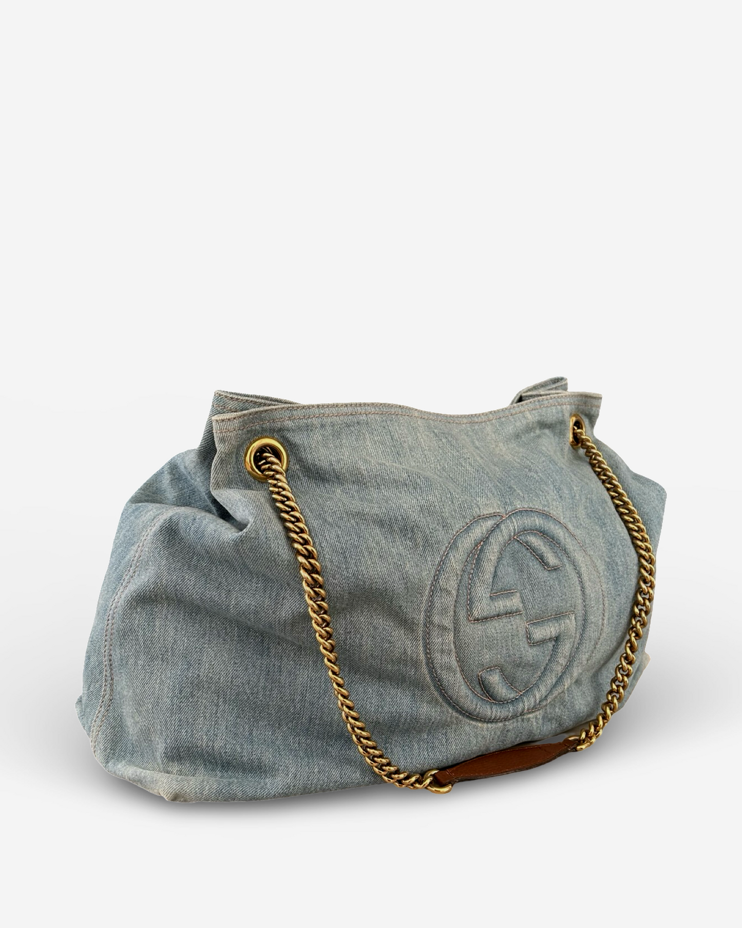Pre-owned Gucci Soho Shoulder Bag 308982 crafted from blue denim – side angle