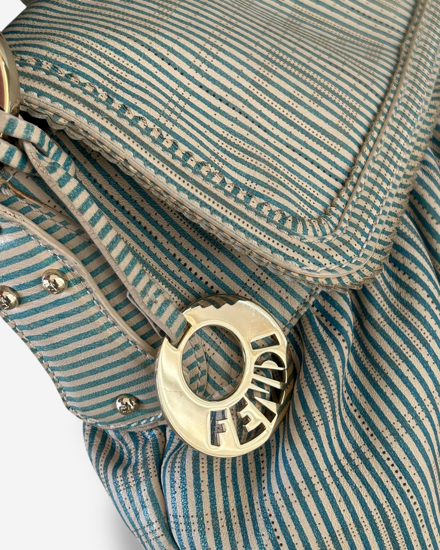 Fendi Vitello FF Striped Chef Bag Blue White