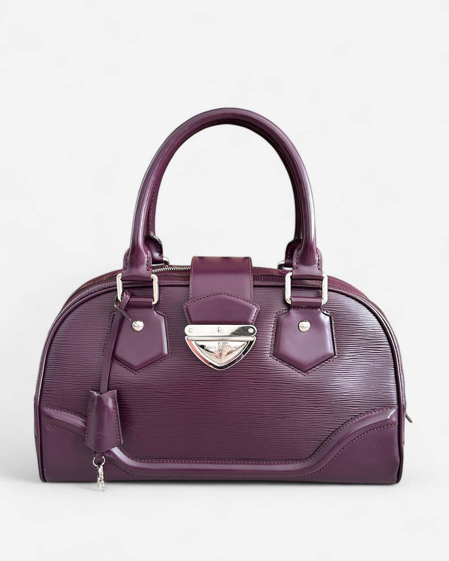 Pre-owned Louis Vuitton Violet Epi Bowling Montaigne GM handbag in violet leather with silver hardware