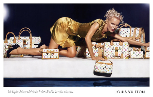 Vintage Louis Vuitton x Murakami advertisement featuring colorful Monogram Multicolore design