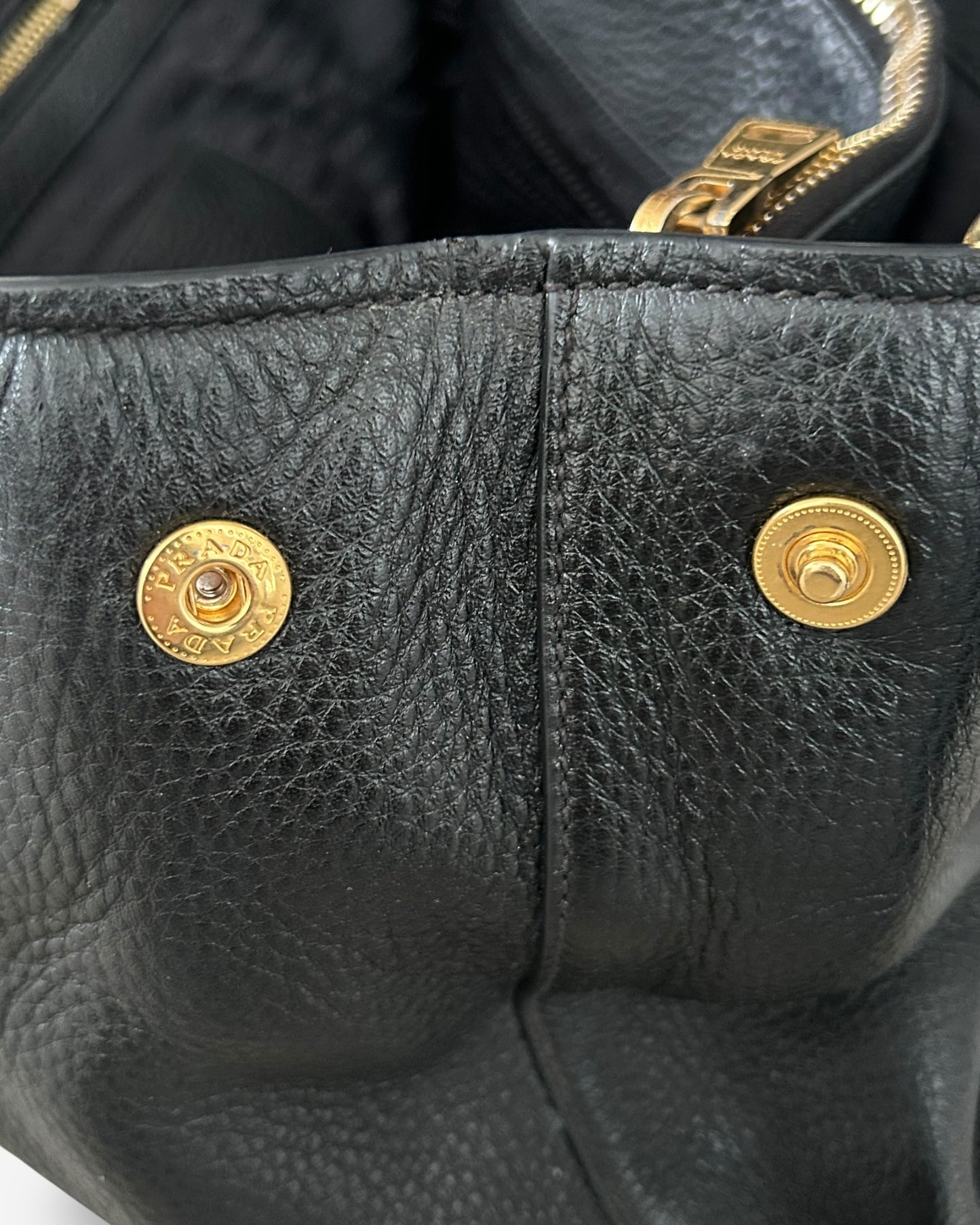 Prada Vitello Daino Black Leather Tote