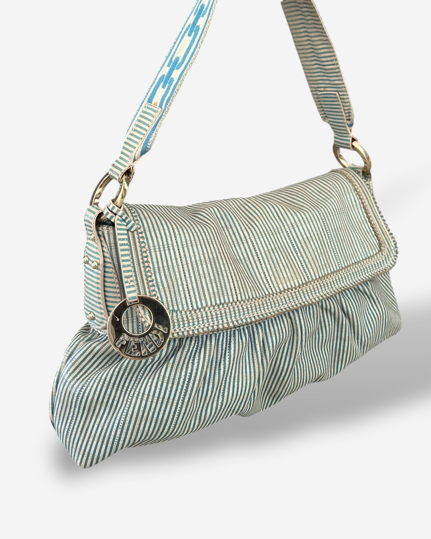 Fendi Vitello FF Striped Chef Bag Blue White