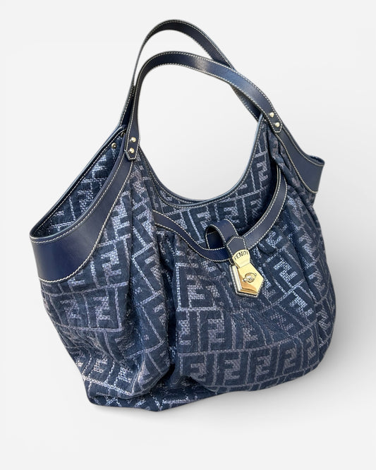 Fendi Blue Zucca Chef Canvas Shoulder Bag Dark blue