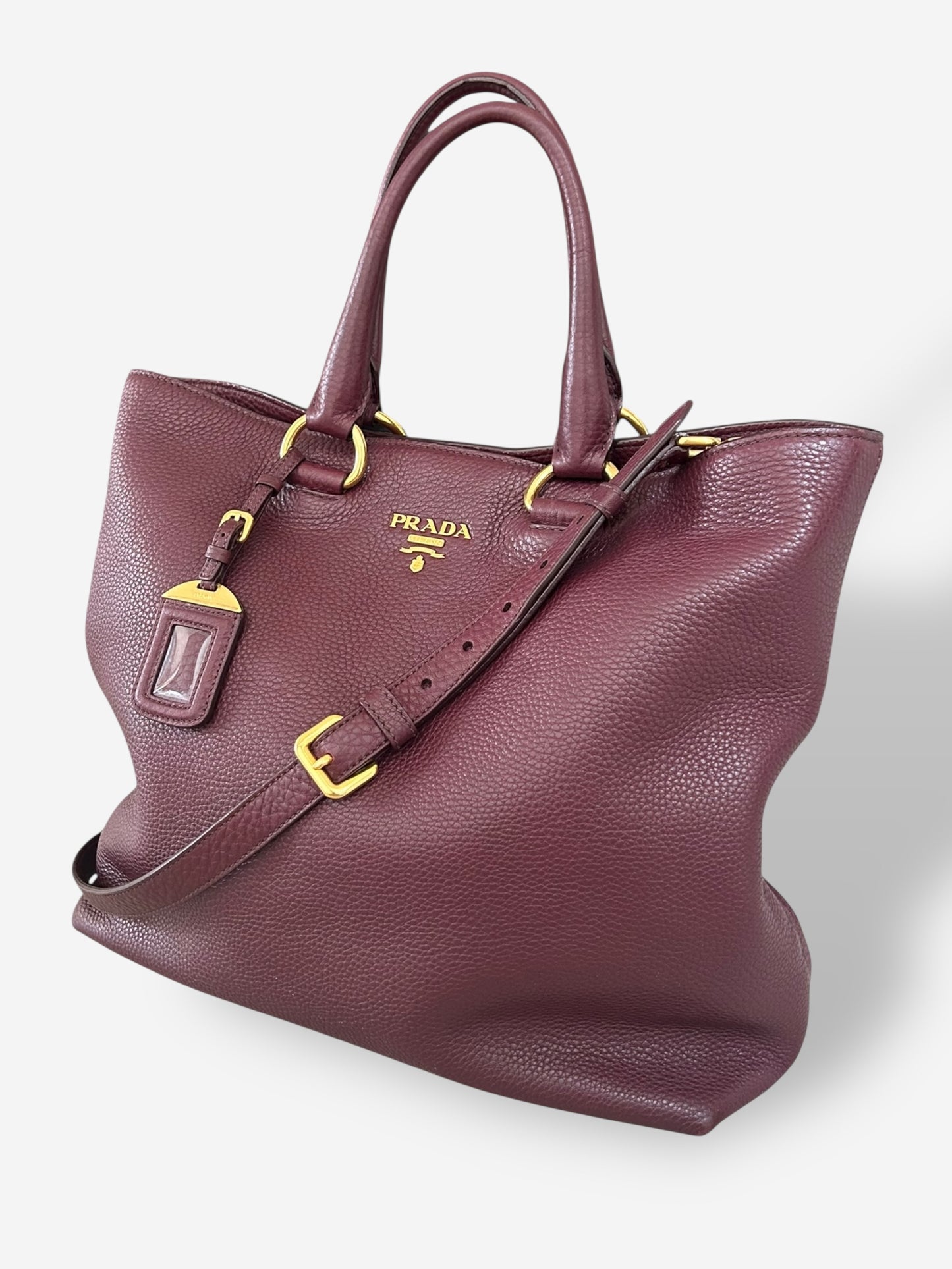 Prada Burgundy Vitello Daino Leather Shopper Tote