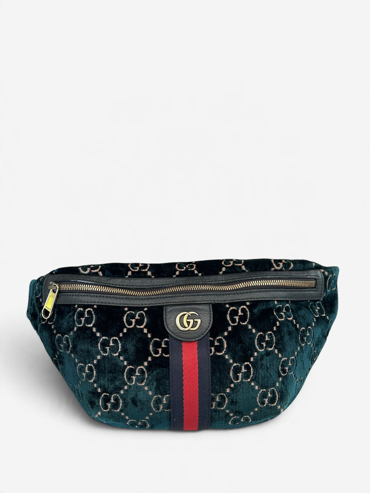 Gucci Velvet GG Monogram Web Belt Bag Blue