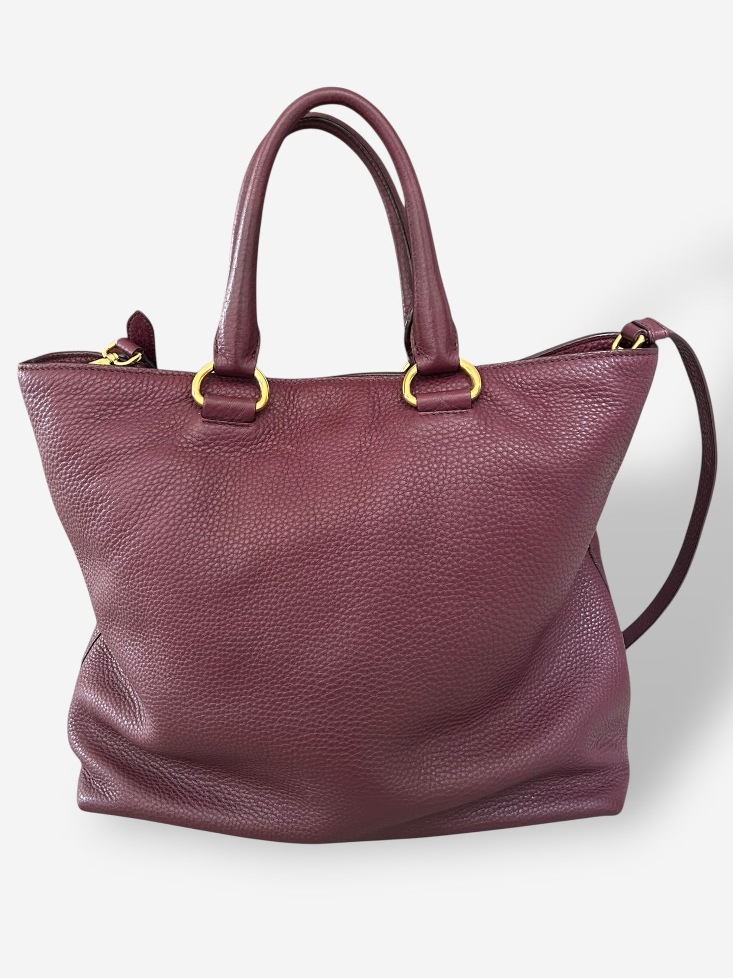 Prada Burgundy Vitello Daino Leather Shopper Tote