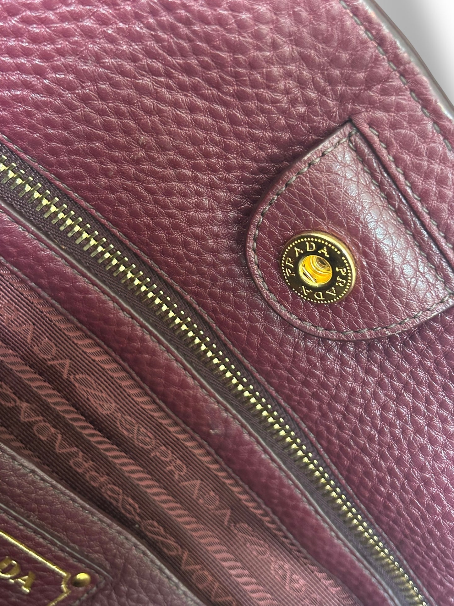 Prada Burgundy Vitello Daino Leather Shopper Tote