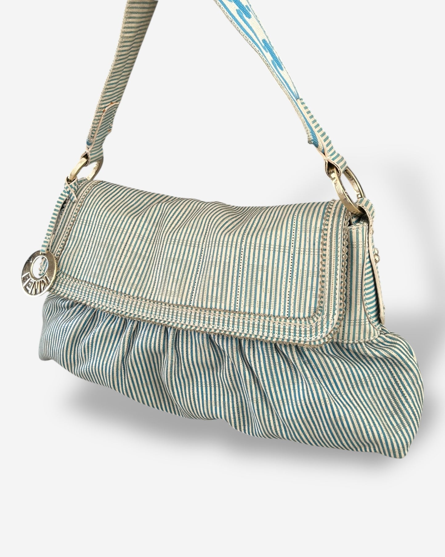 Fendi Vitello FF Striped Chef Bag Blue White