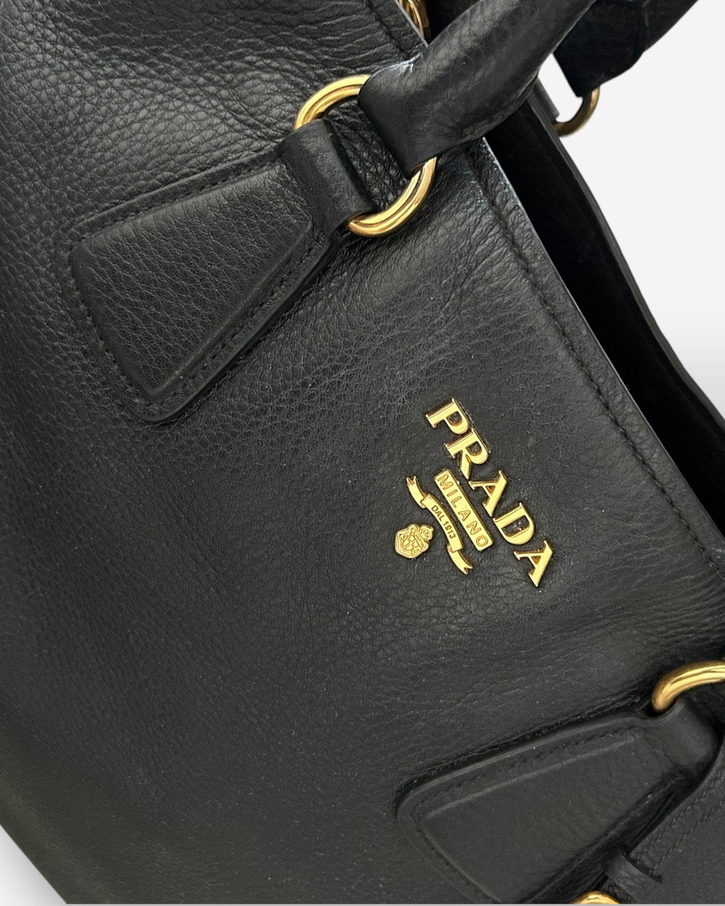 Prada Vitello Daino Black Leather Tote