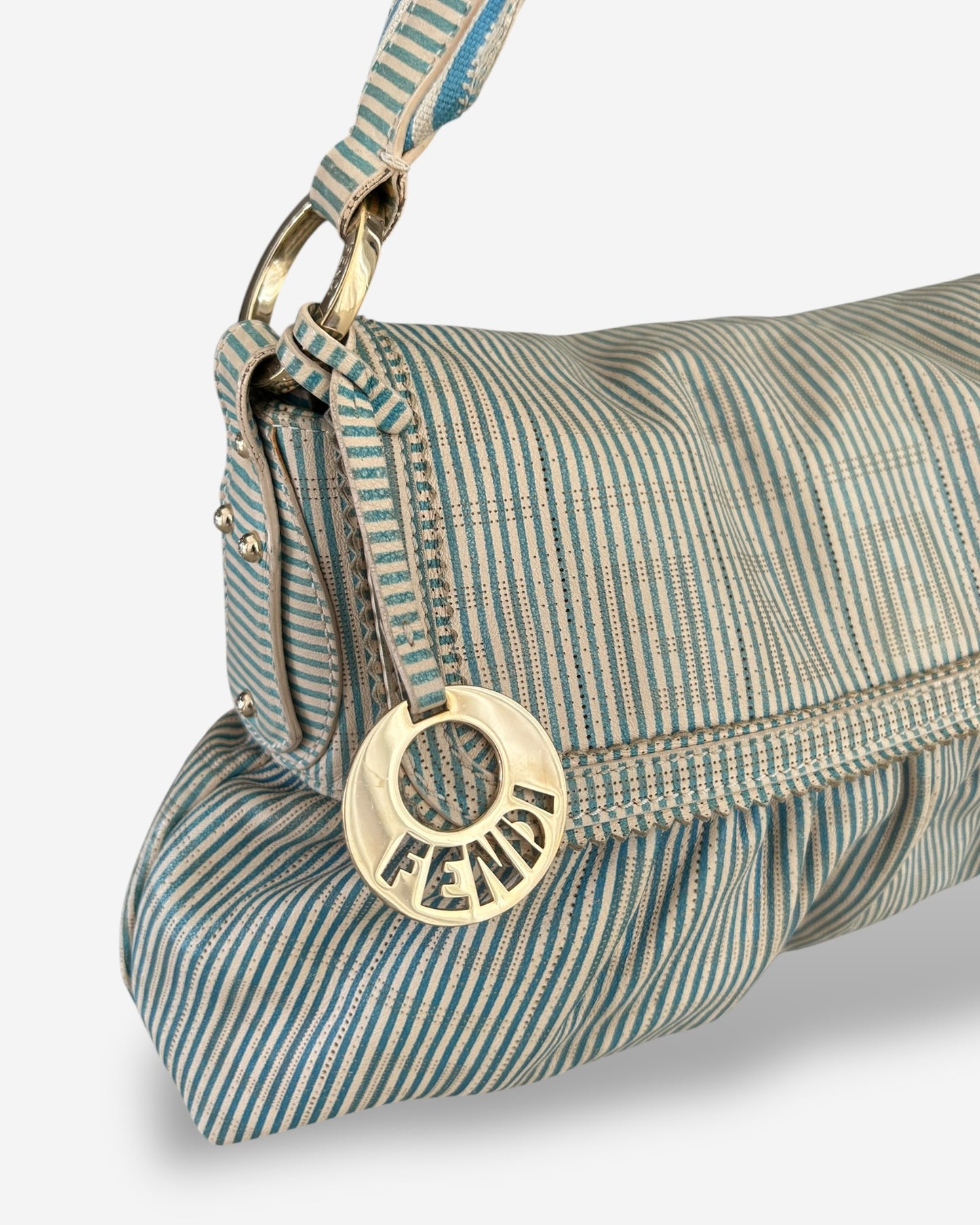 Fendi Vitello FF Striped Chef Bag Blue White
