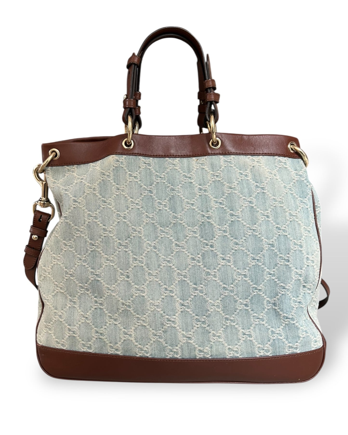 Gucci Blue GG Distressed Denim Valentine Top Handle Tote