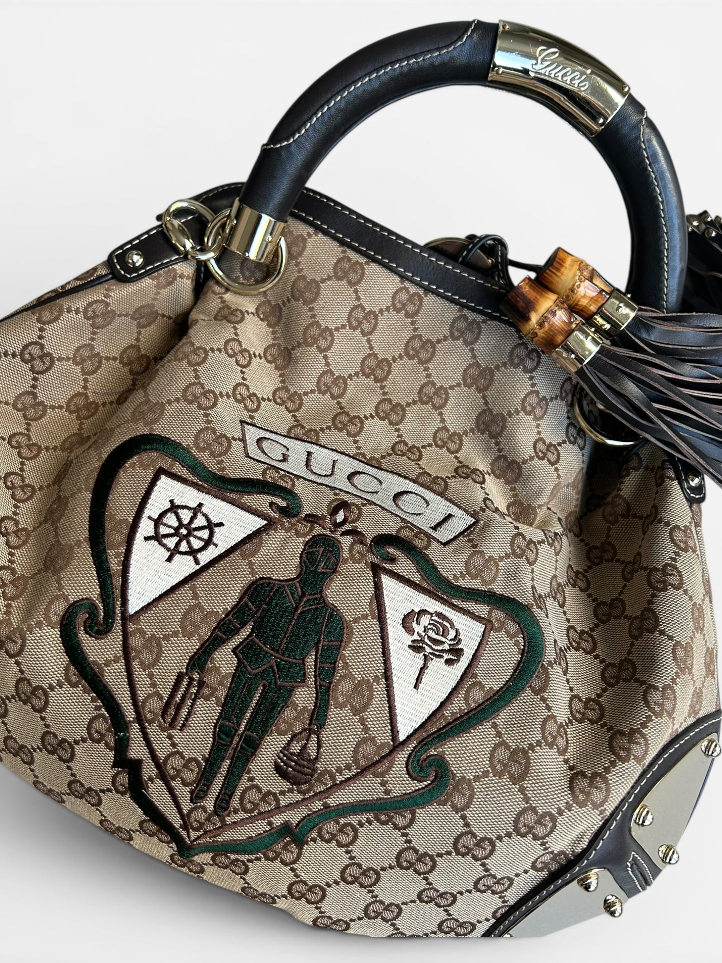 Gucci Indy Leather Canvas Handbag