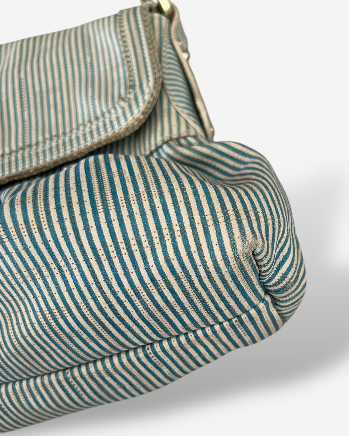 Fendi Vitello FF Striped Chef Bag Blue White