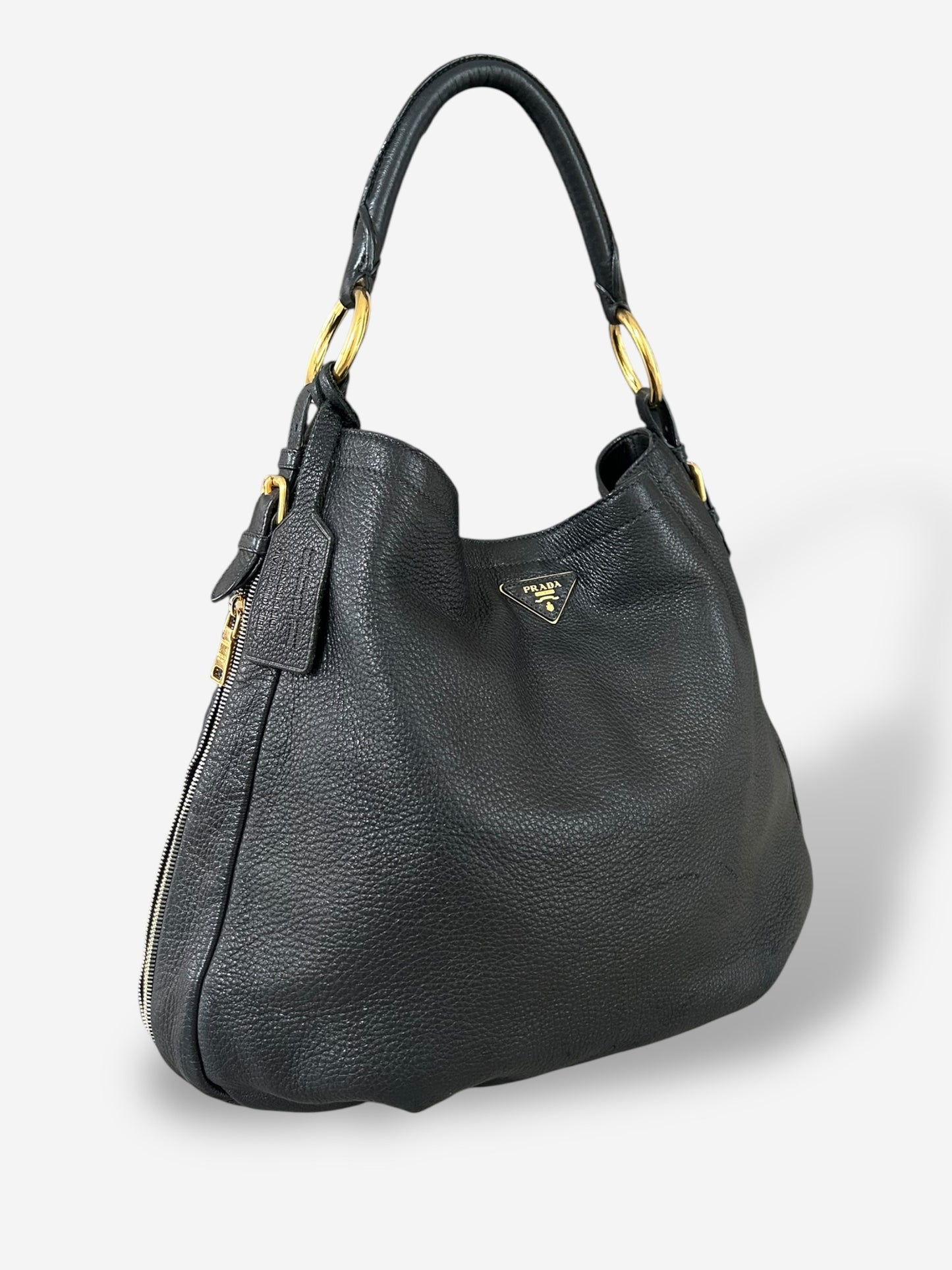 Prada Vitello Daino Leather Zip Around Hobo Bag