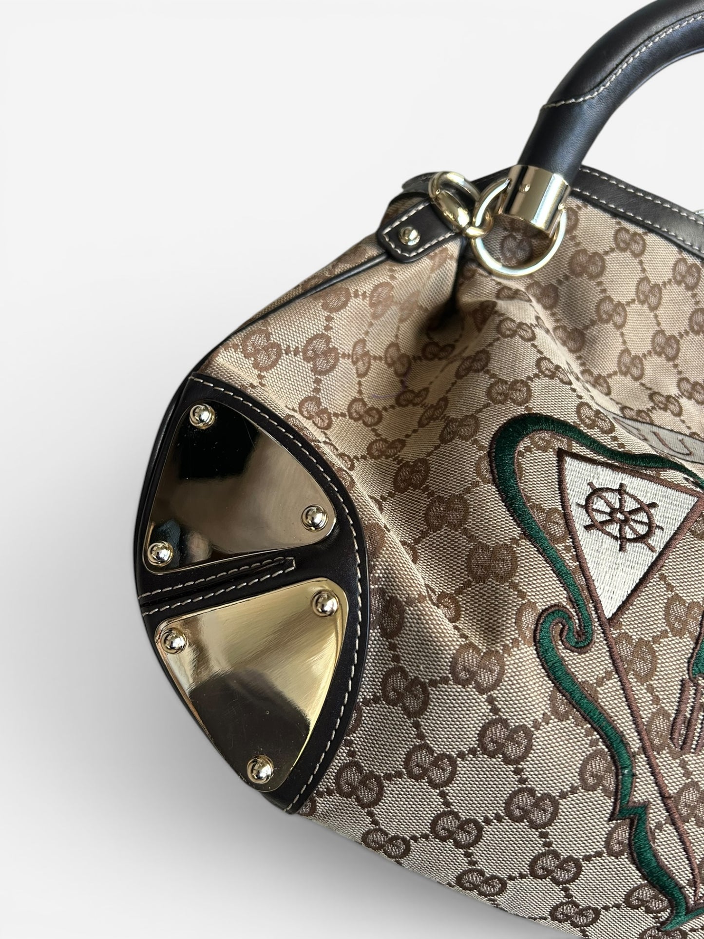 Gucci Indy Leather Canvas Handbag