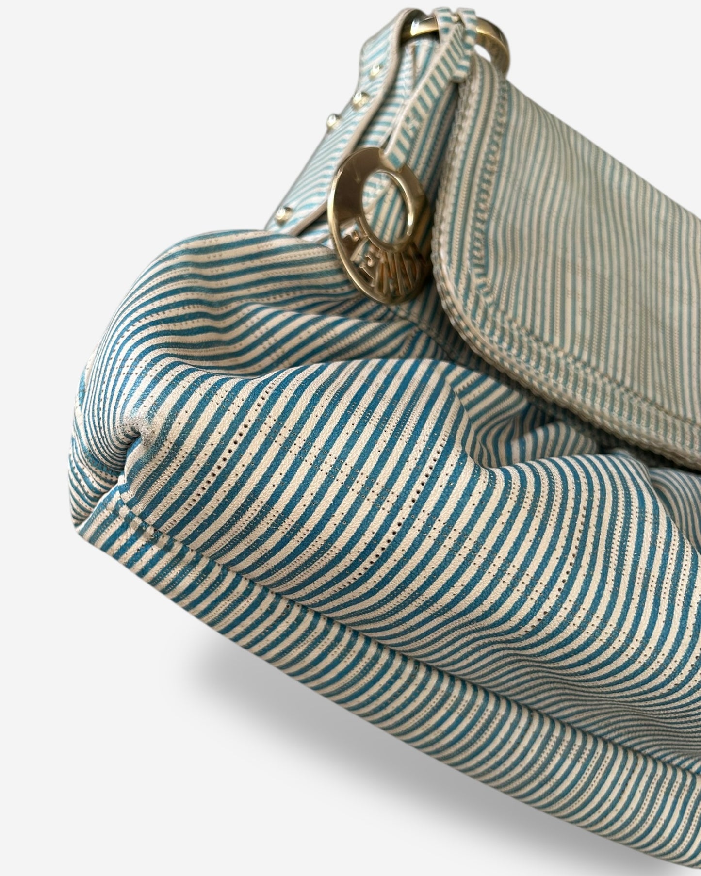 Fendi Vitello FF Striped Chef Bag Blue White