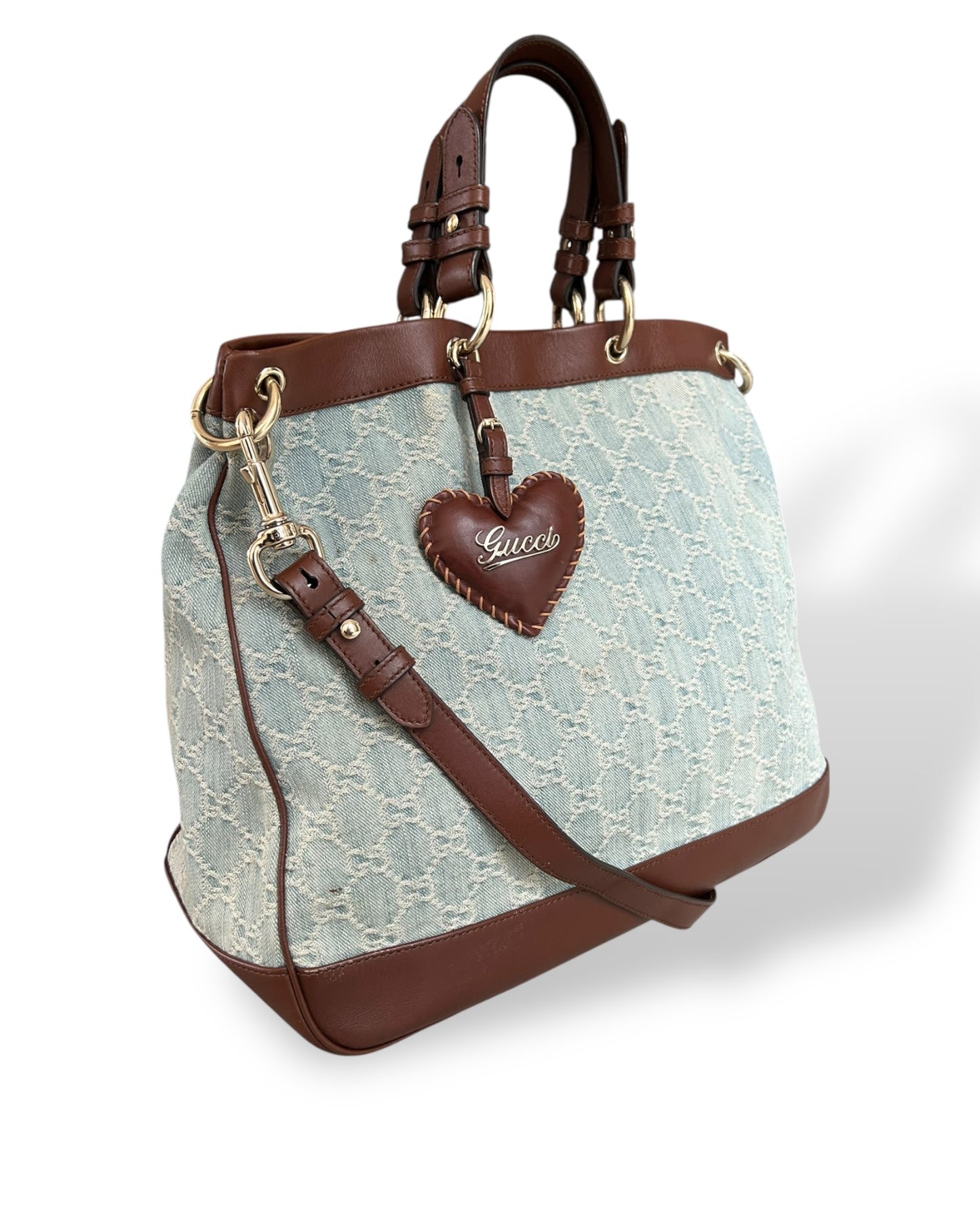 Gucci Blue GG Distressed Denim Valentine Top Handle Tote