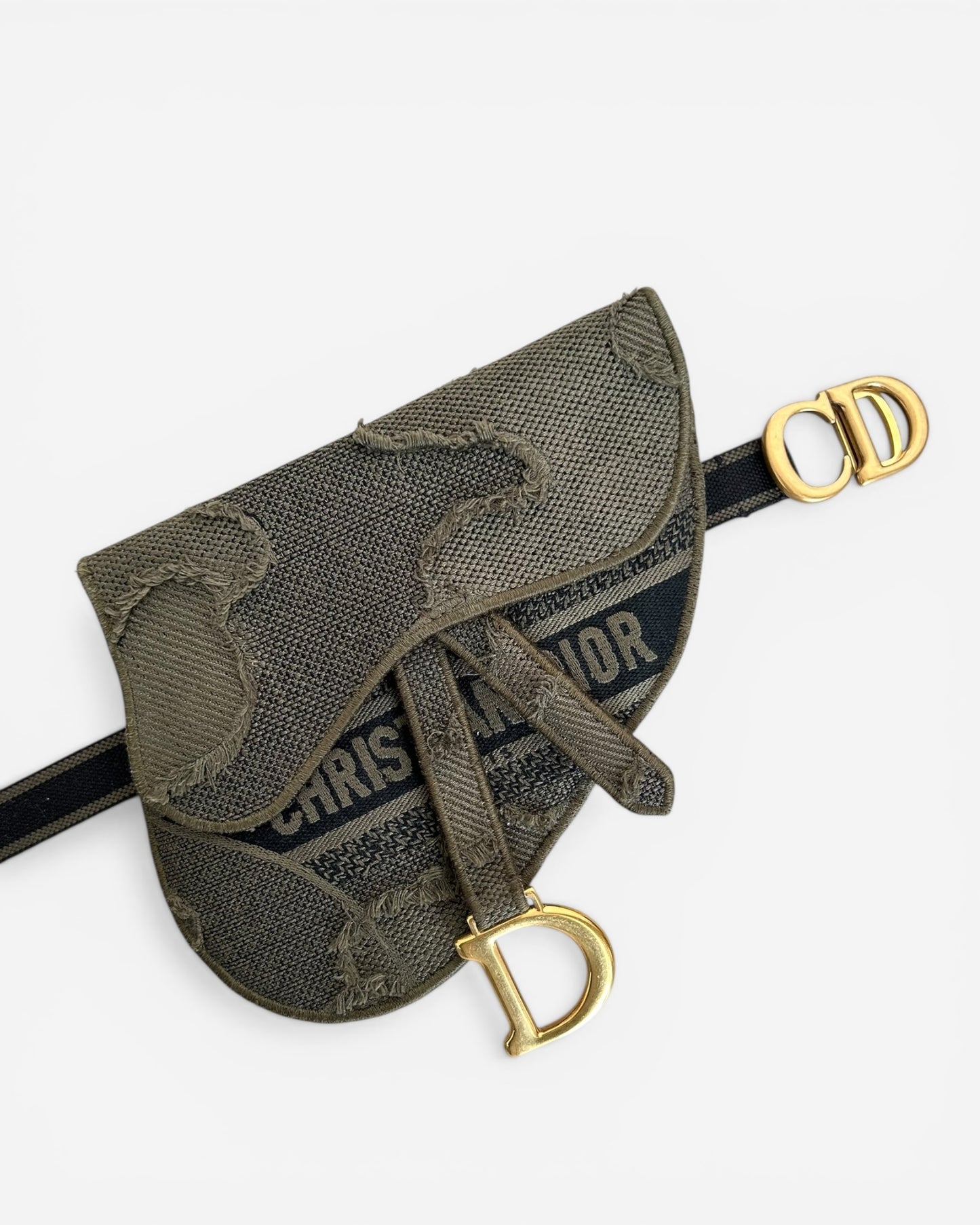 Christian Dior Canvas Embroidered Camouflage Saddle Belt Bag Green