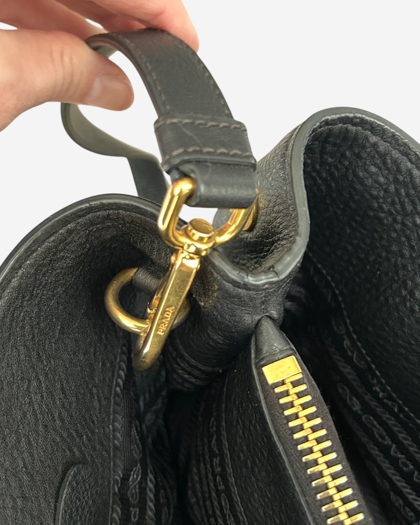 Prada Vitello Daino Black Leather Tote