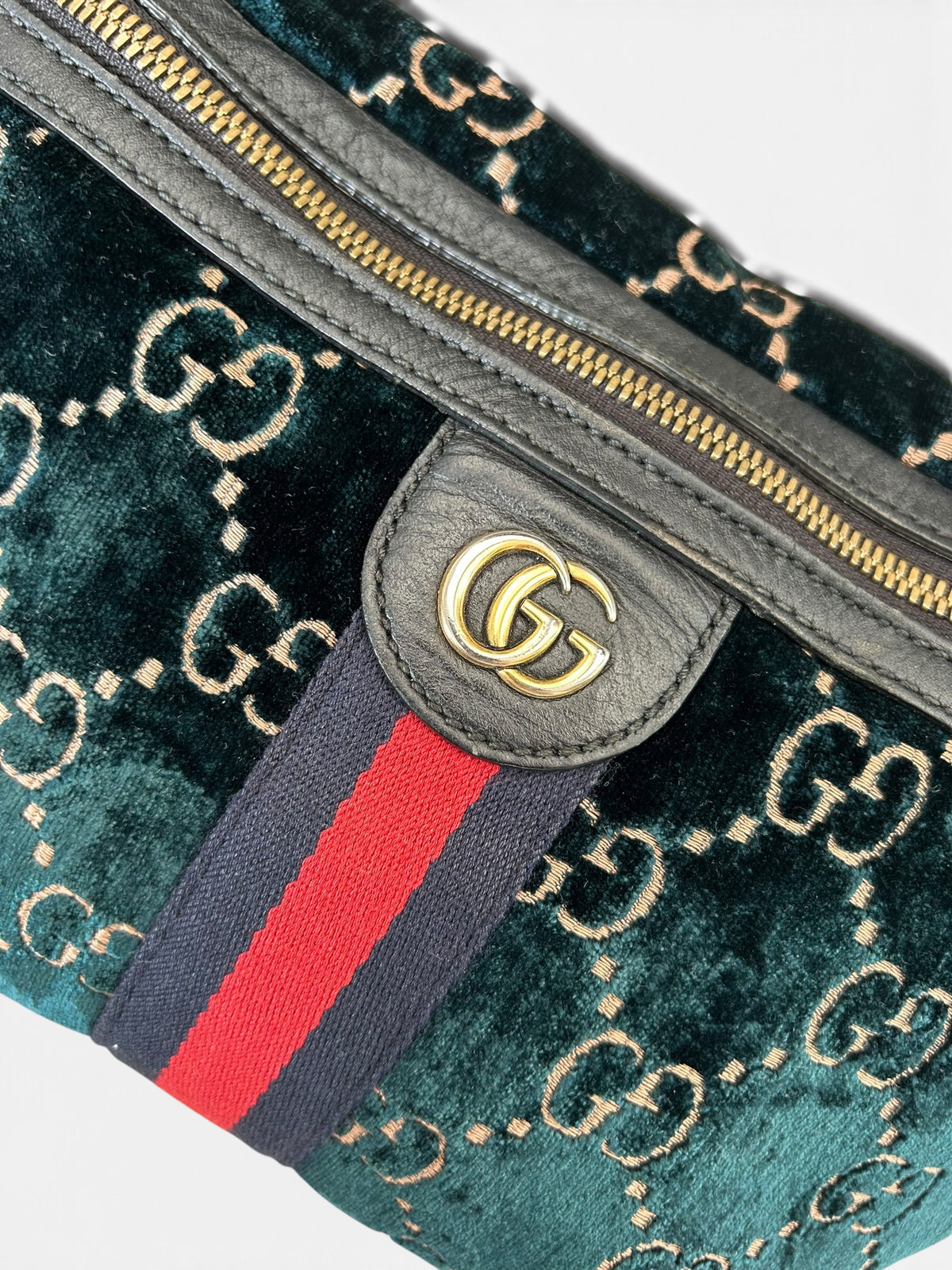 Gucci Velvet GG Monogram Web Belt Bag Blue