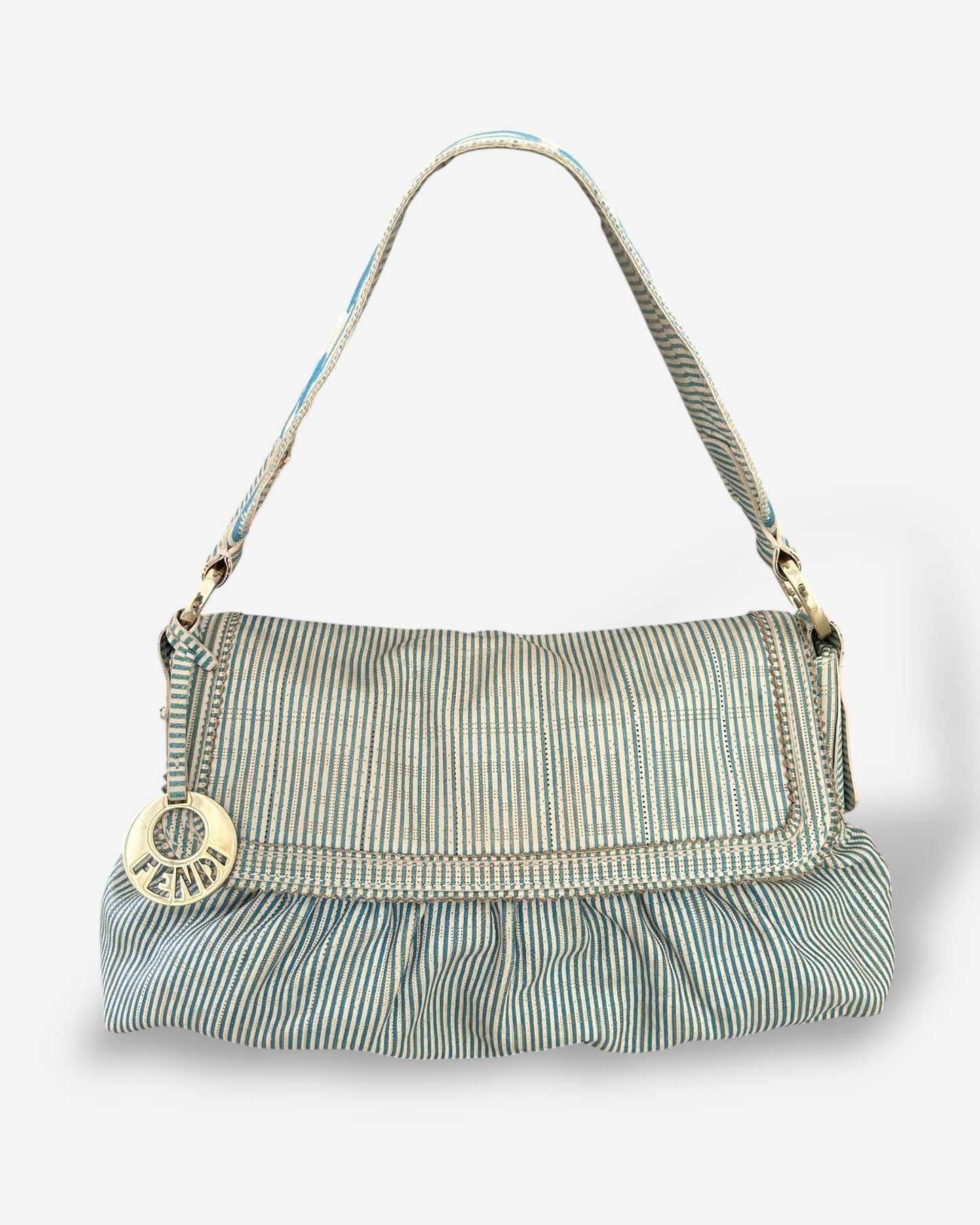 Fendi Vitello FF Striped Chef Bag Blue White