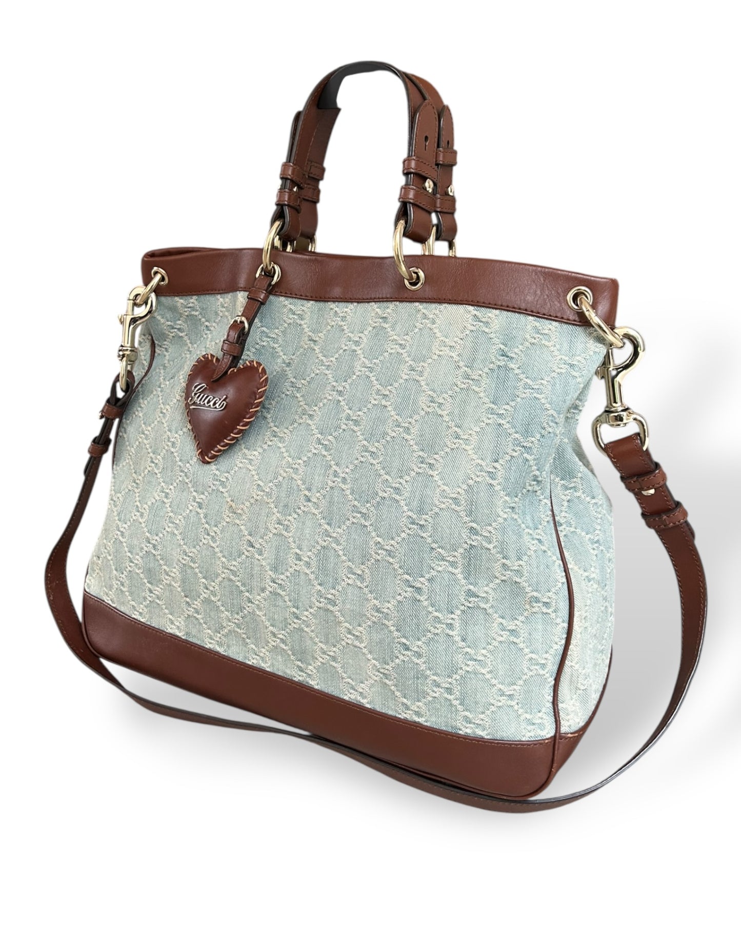 Gucci Blue GG Distressed Denim Valentine Top Handle Tote