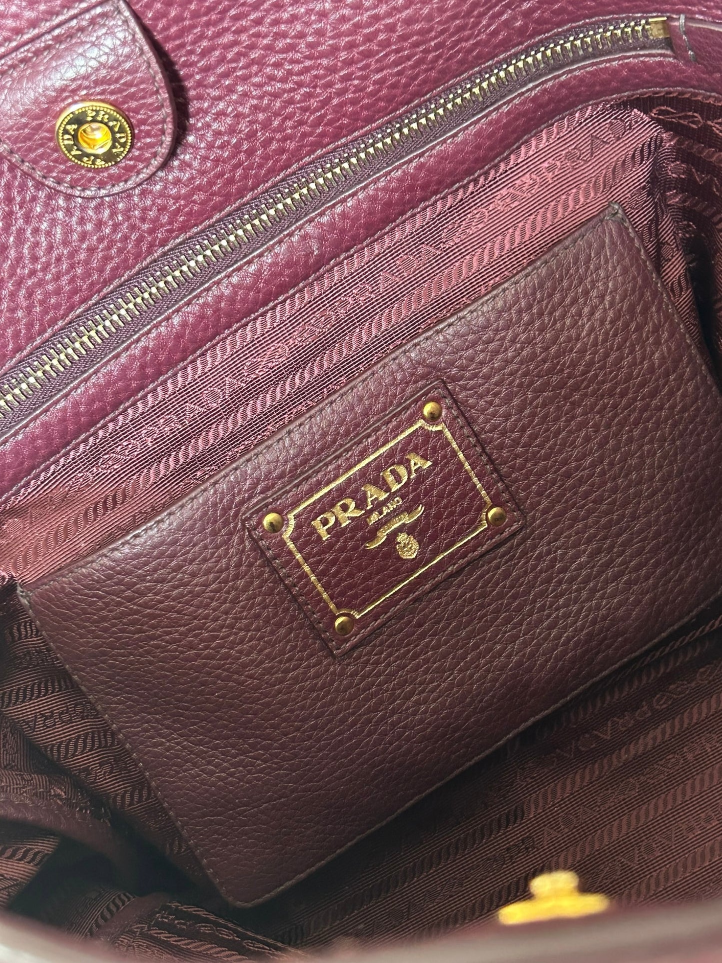 Prada Burgundy Vitello Daino Leather Shopper Tote