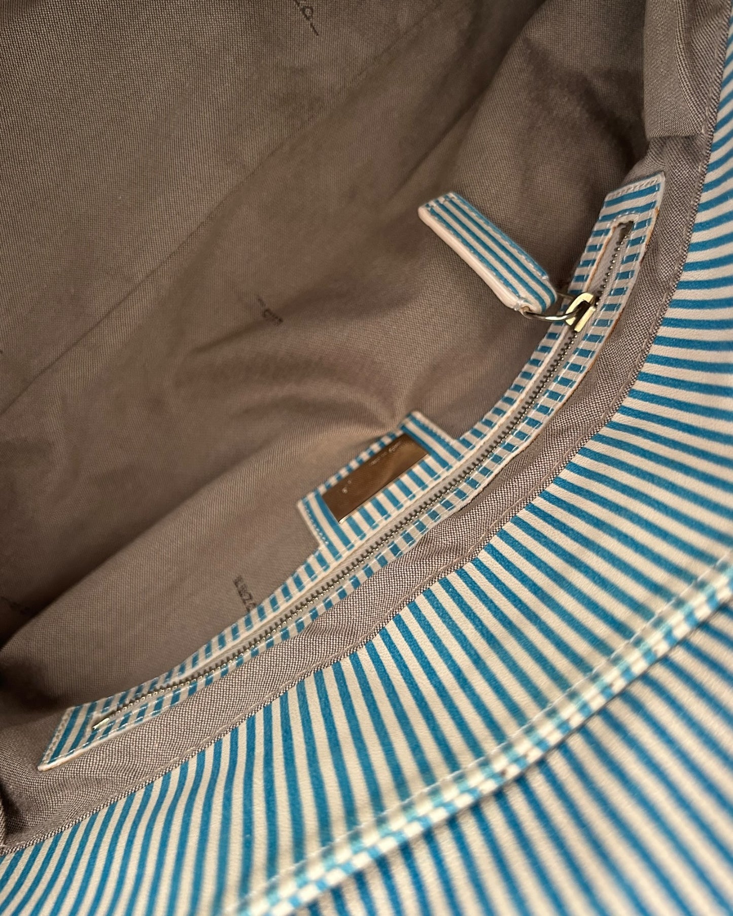 Fendi Vitello FF Striped Chef Bag Blue White
