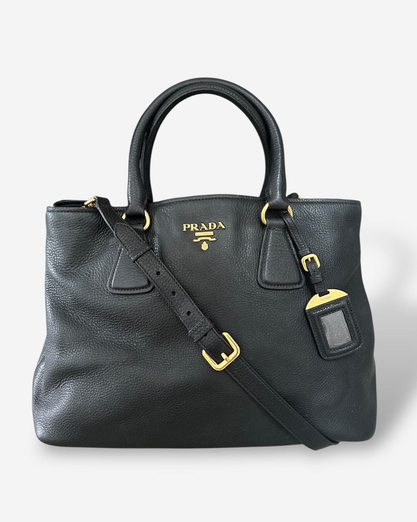 Prada Vitello Daino Black Leather Tote