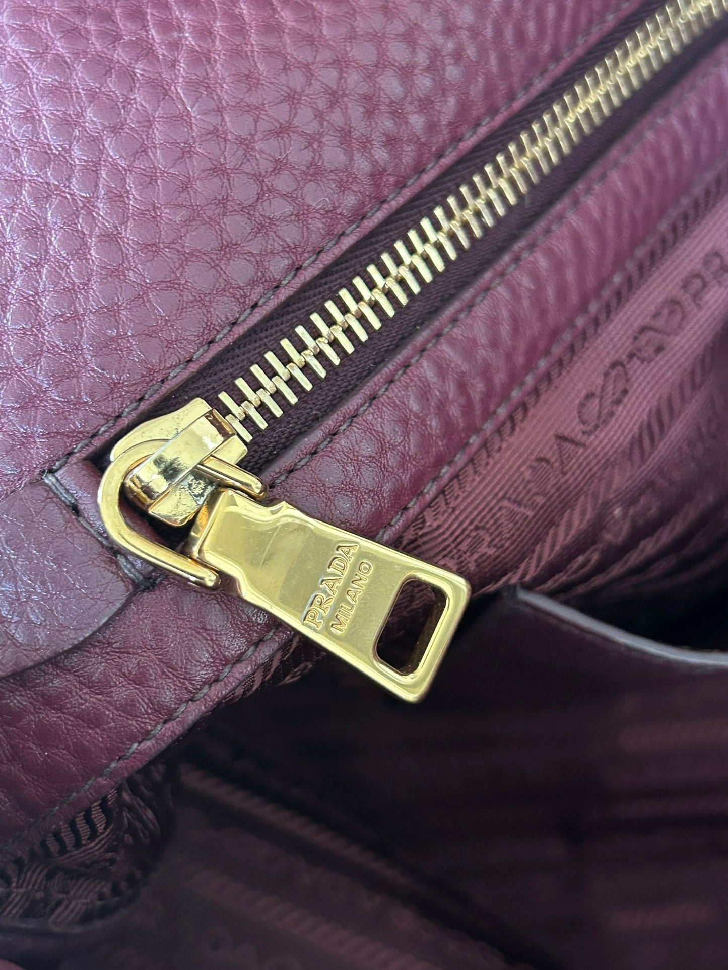Prada Burgundy Vitello Daino Leather Shopper Tote