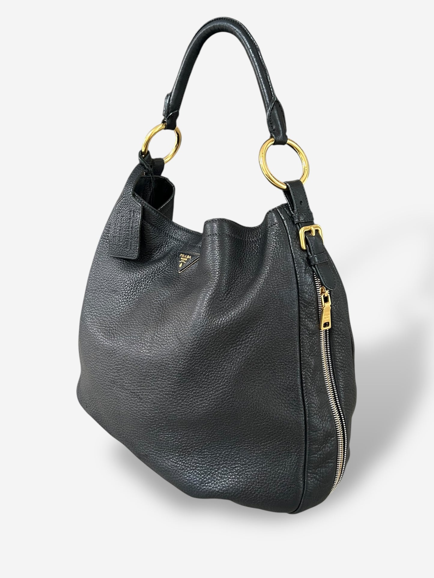 Prada Vitello Daino Leather Zip Around Hobo Bag
