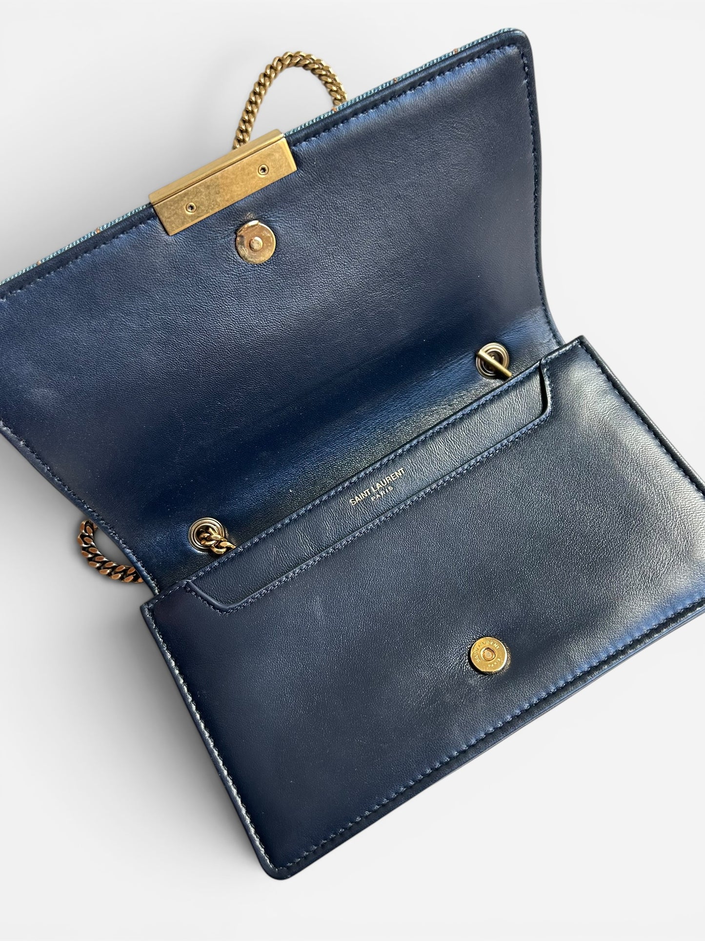 Saint Laurent Denim Amalia Matelasse chain bag