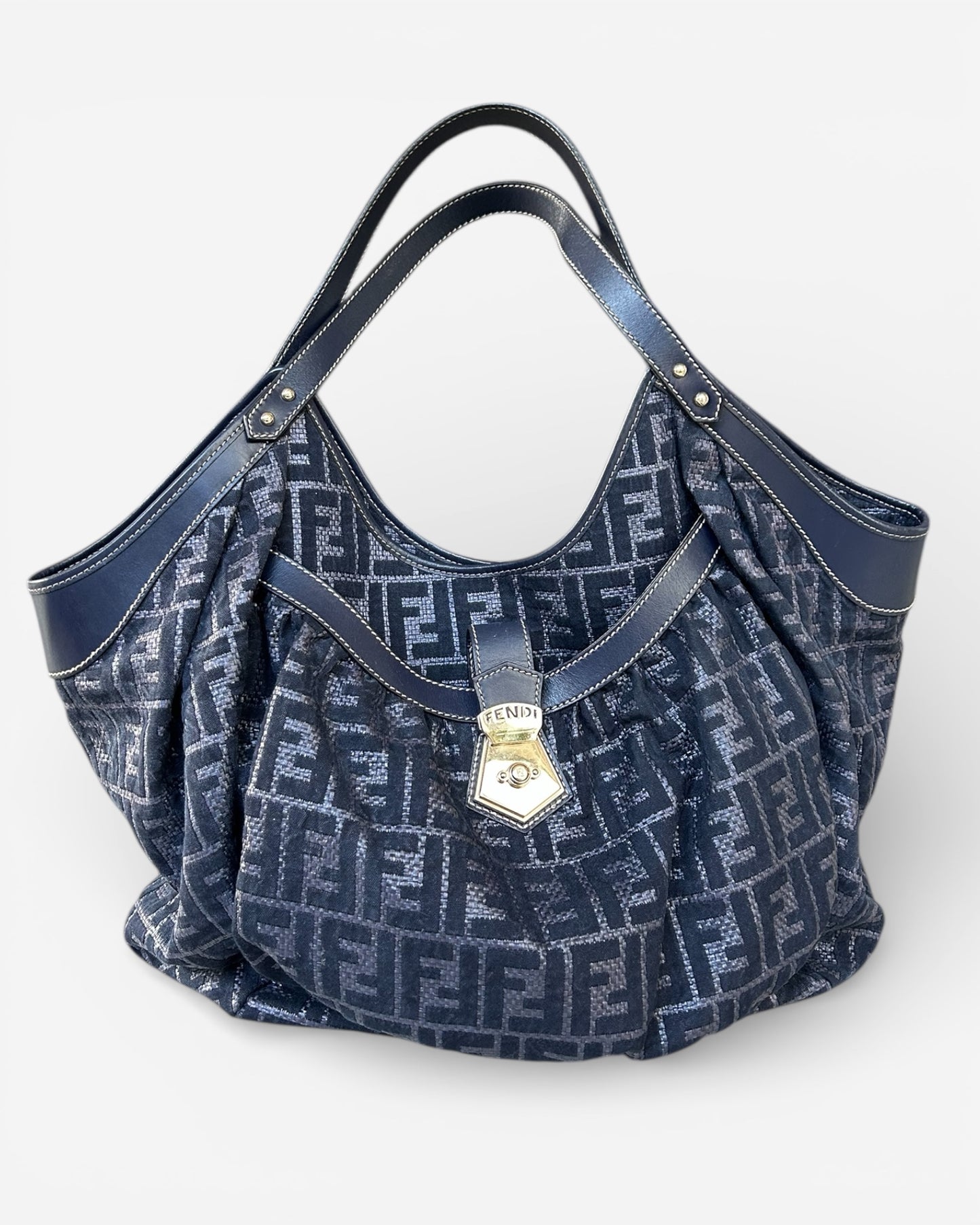Fendi Blue Zucca Chef Canvas Shoulder Bag Dark blue