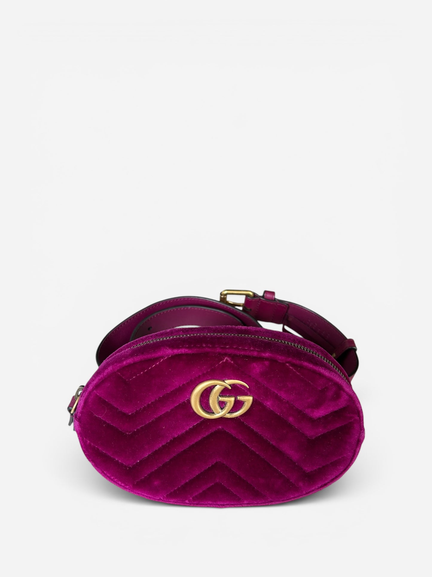 Gucci GG Marmont Belt Bag - Matelasse Velvet Fuchsia