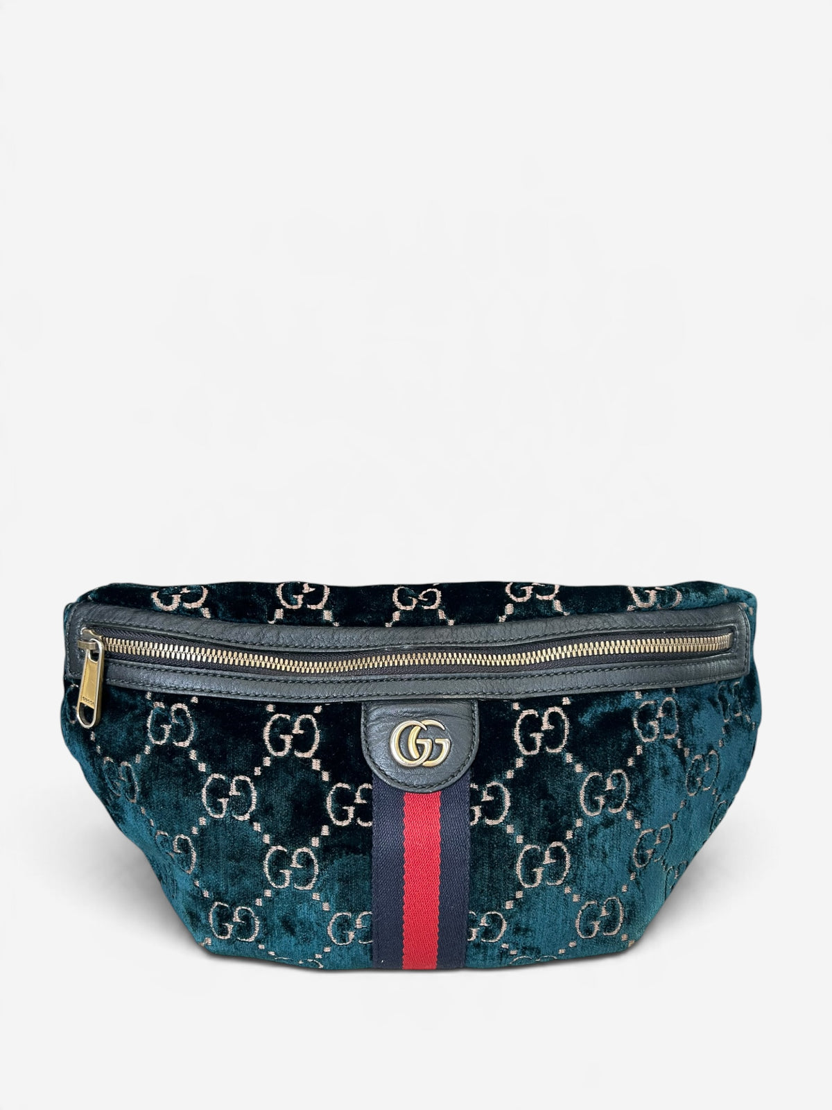 Gucci Velvet GG Monogram Web Belt Bag Blue