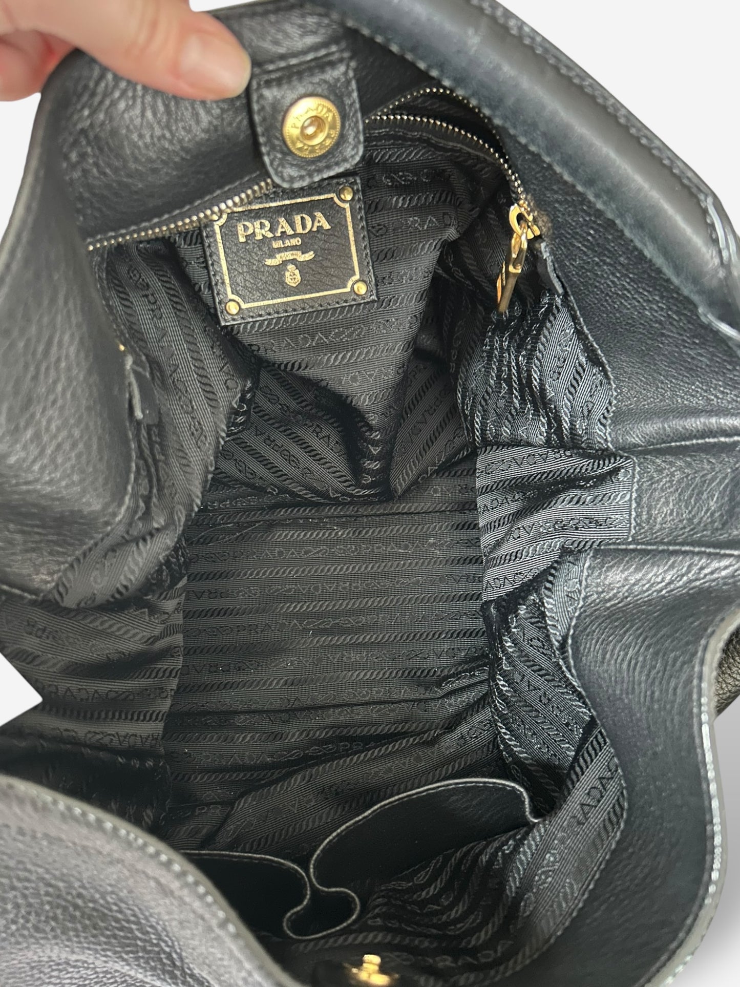 Prada Vitello Daino Leather Zip Around Hobo Bag