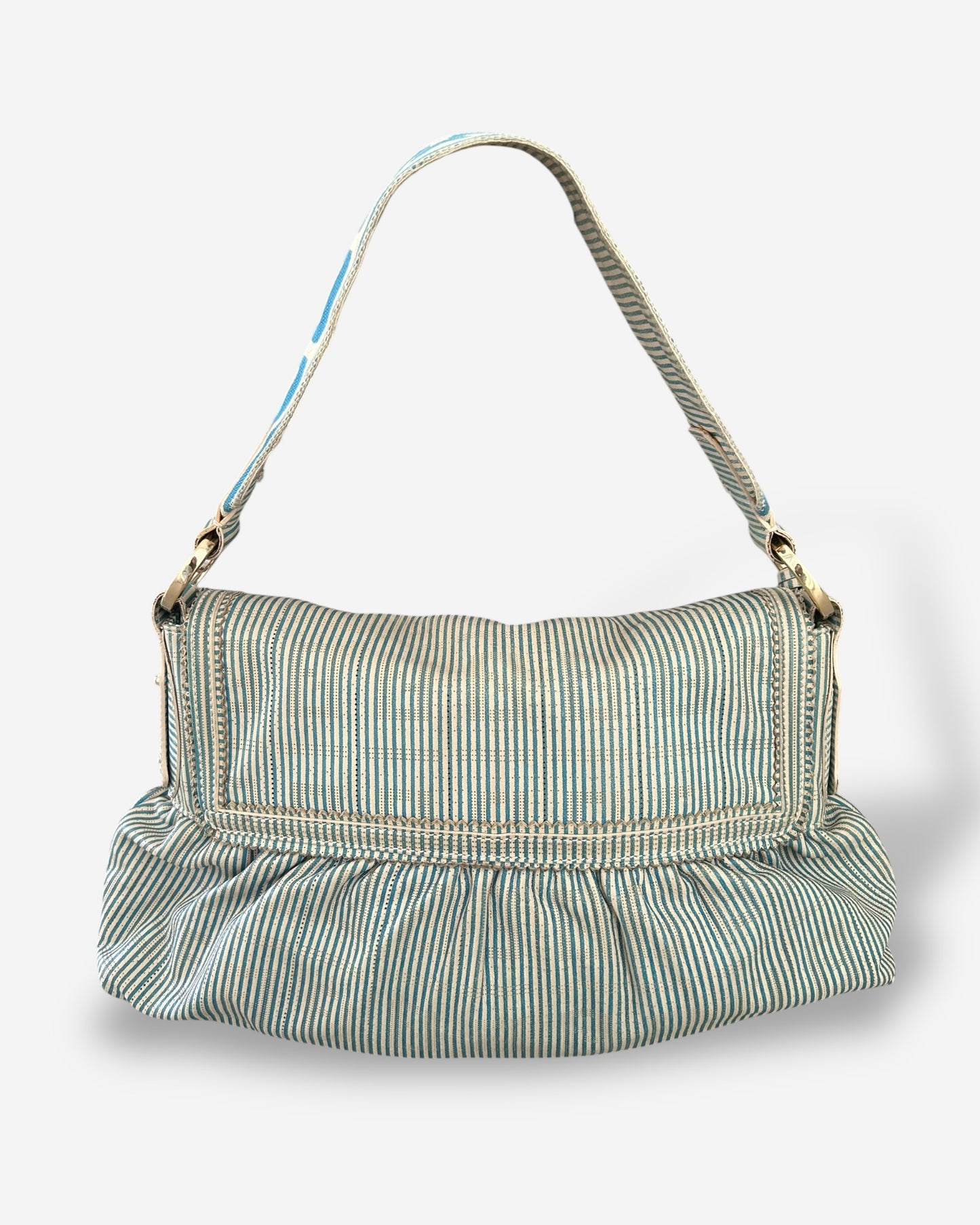 Fendi Vitello FF Striped Chef Bag Blue White