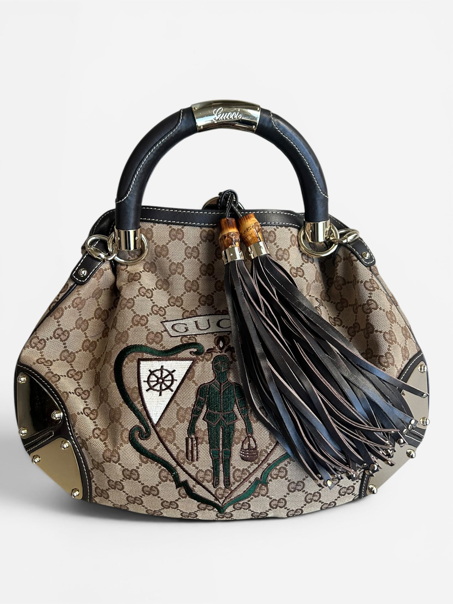 Gucci Indy Leather Canvas Handbag