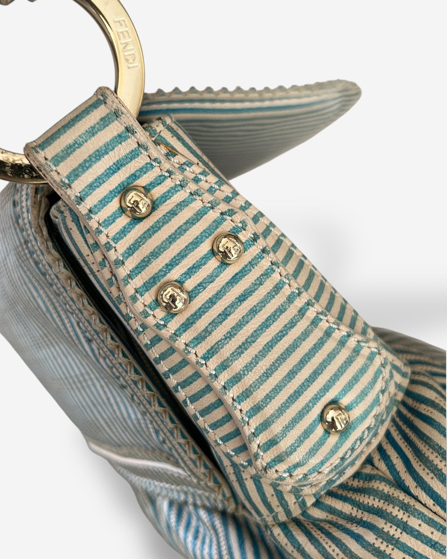 Fendi Vitello FF Striped Chef Bag Blue White