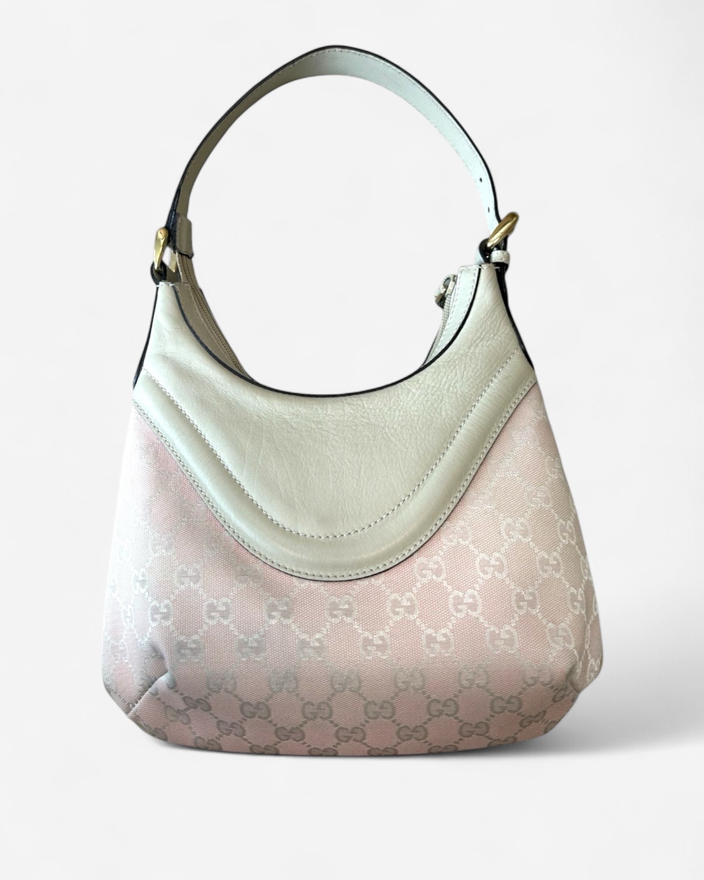 Used Gucci Hysteria Crest Hobo in pink and crème with gold-tone hardware – back view