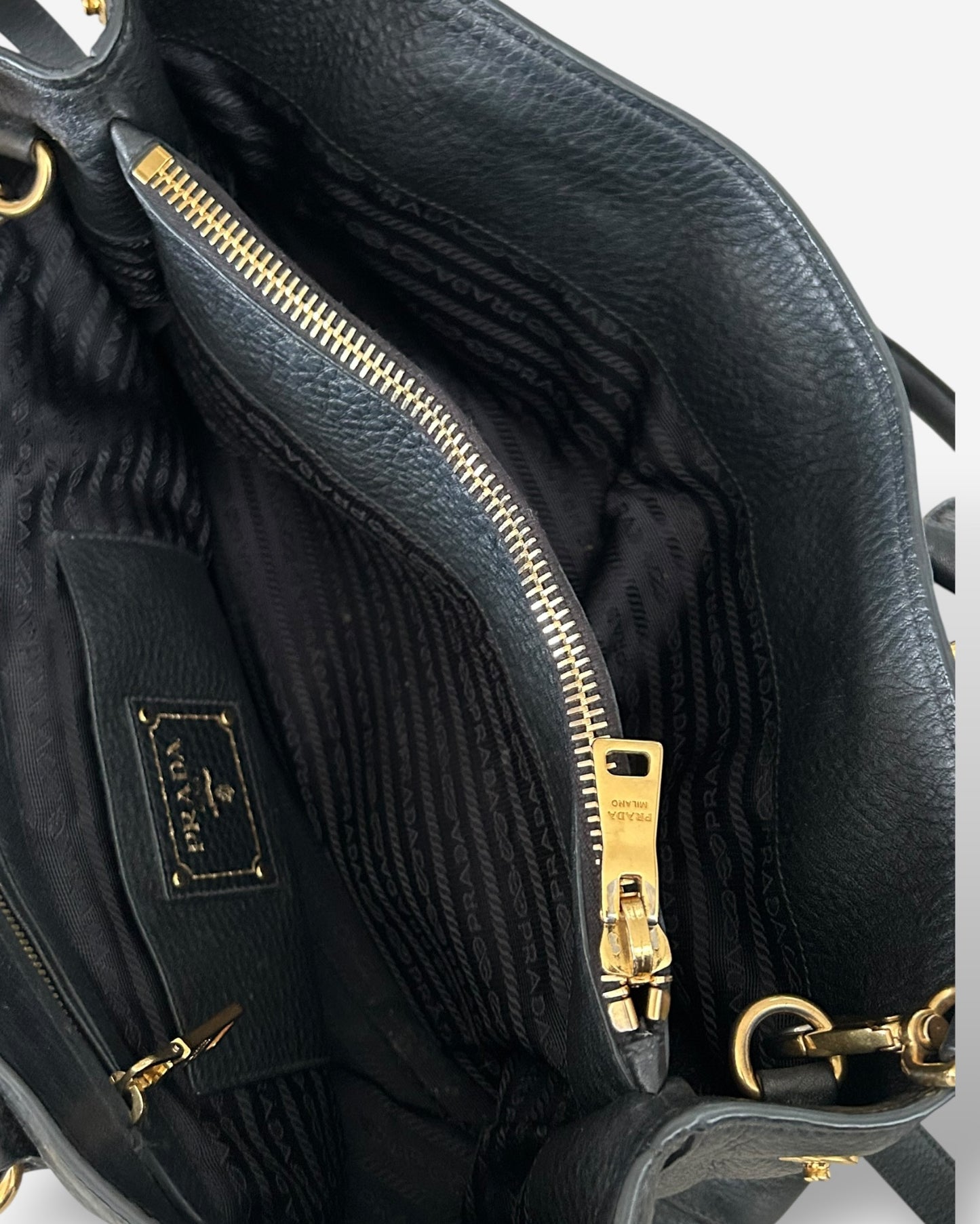 Prada Vitello Daino Black Leather Tote