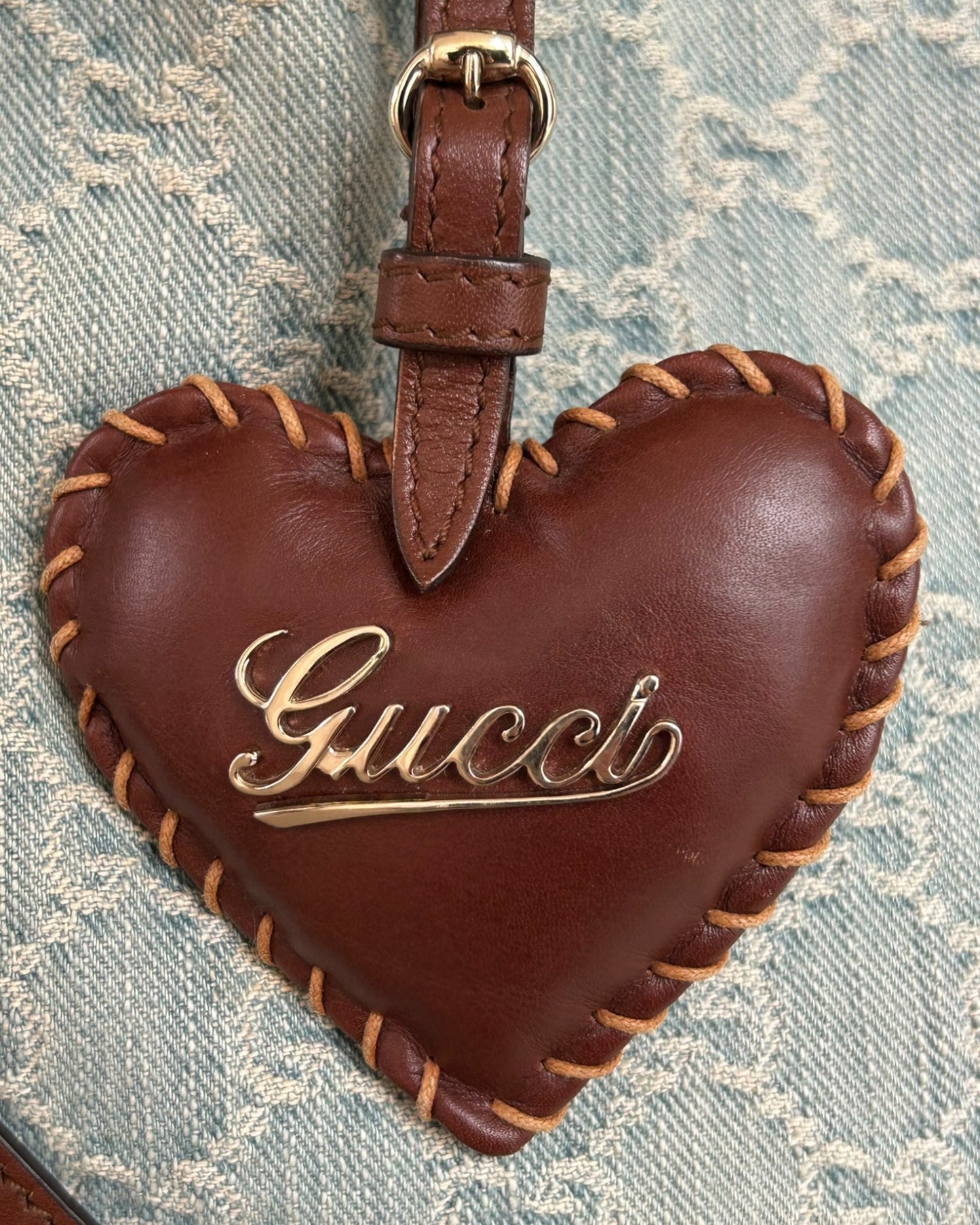 Gucci Blue GG Distressed Denim Valentine Top Handle Tote