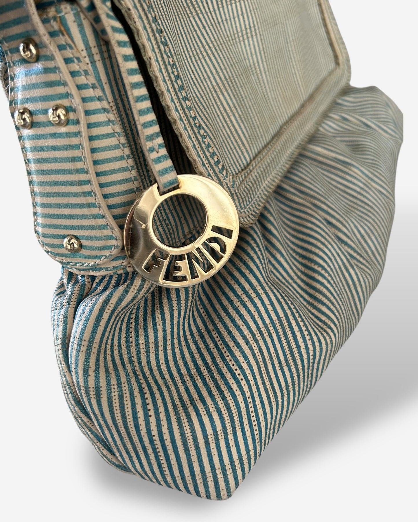 Fendi Vitello FF Striped Chef Bag Blue White