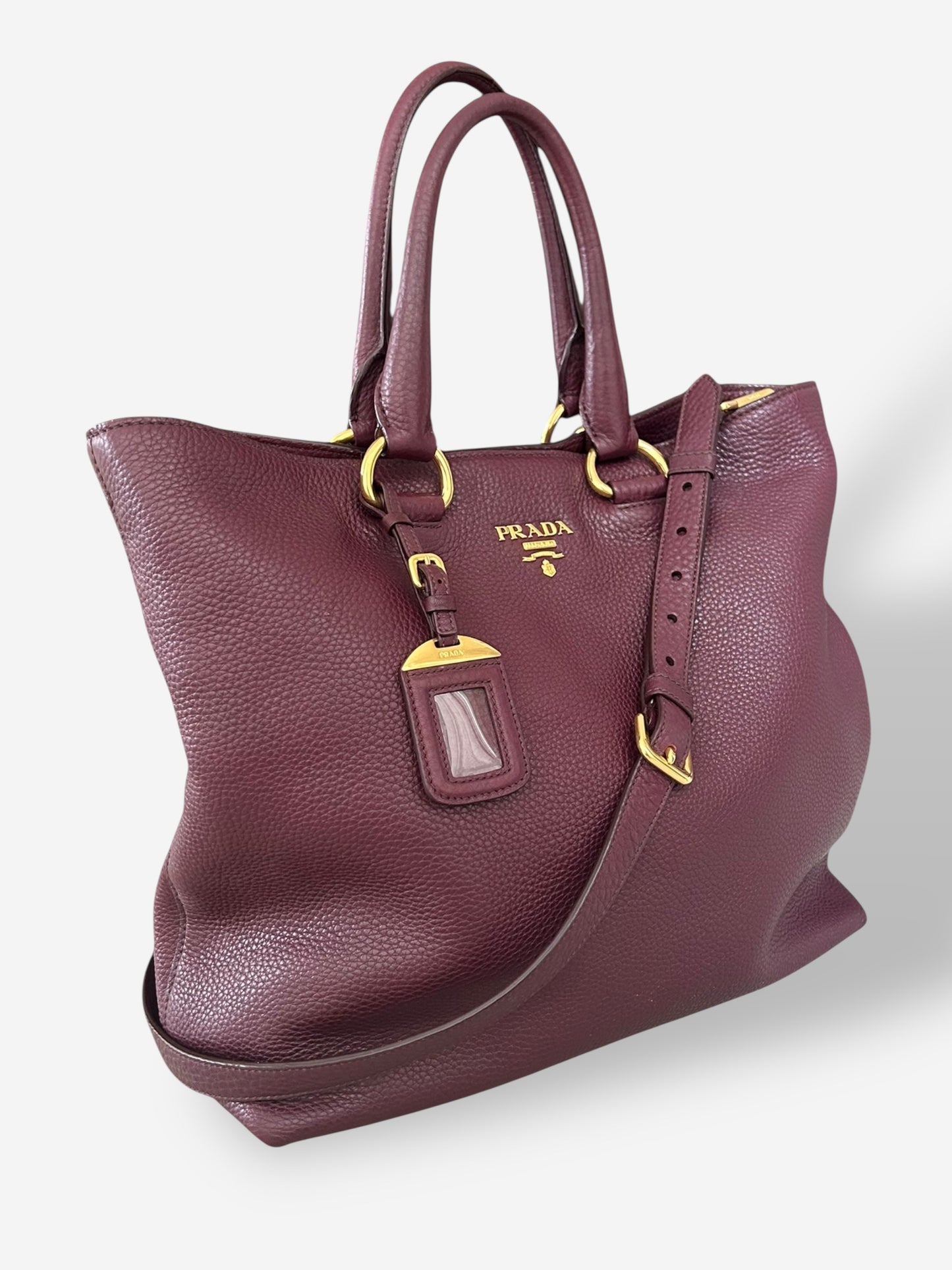Prada Burgundy Vitello Daino Leather Shopper Tote
