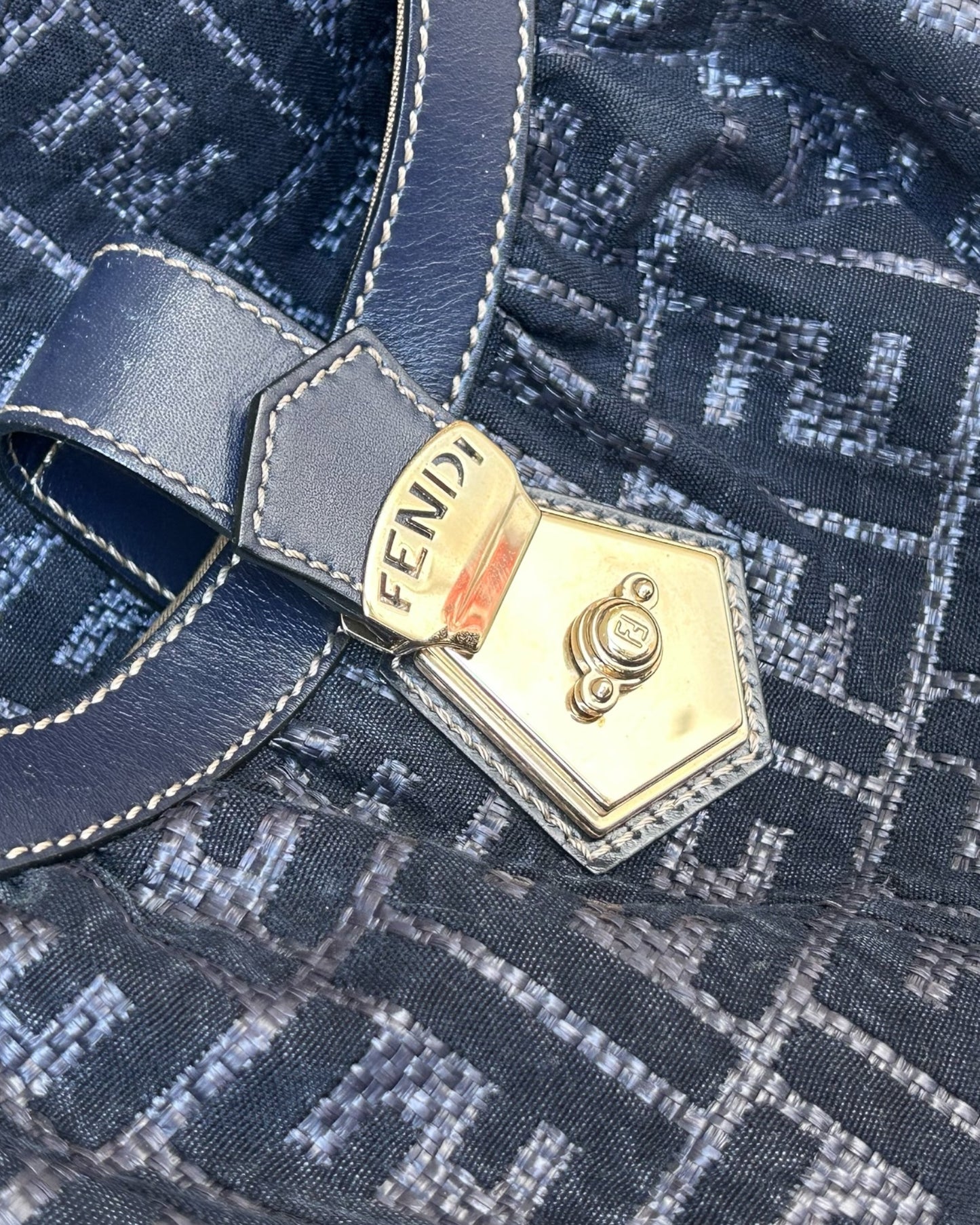 Fendi Blue Zucca Chef Canvas Shoulder Bag Dark blue