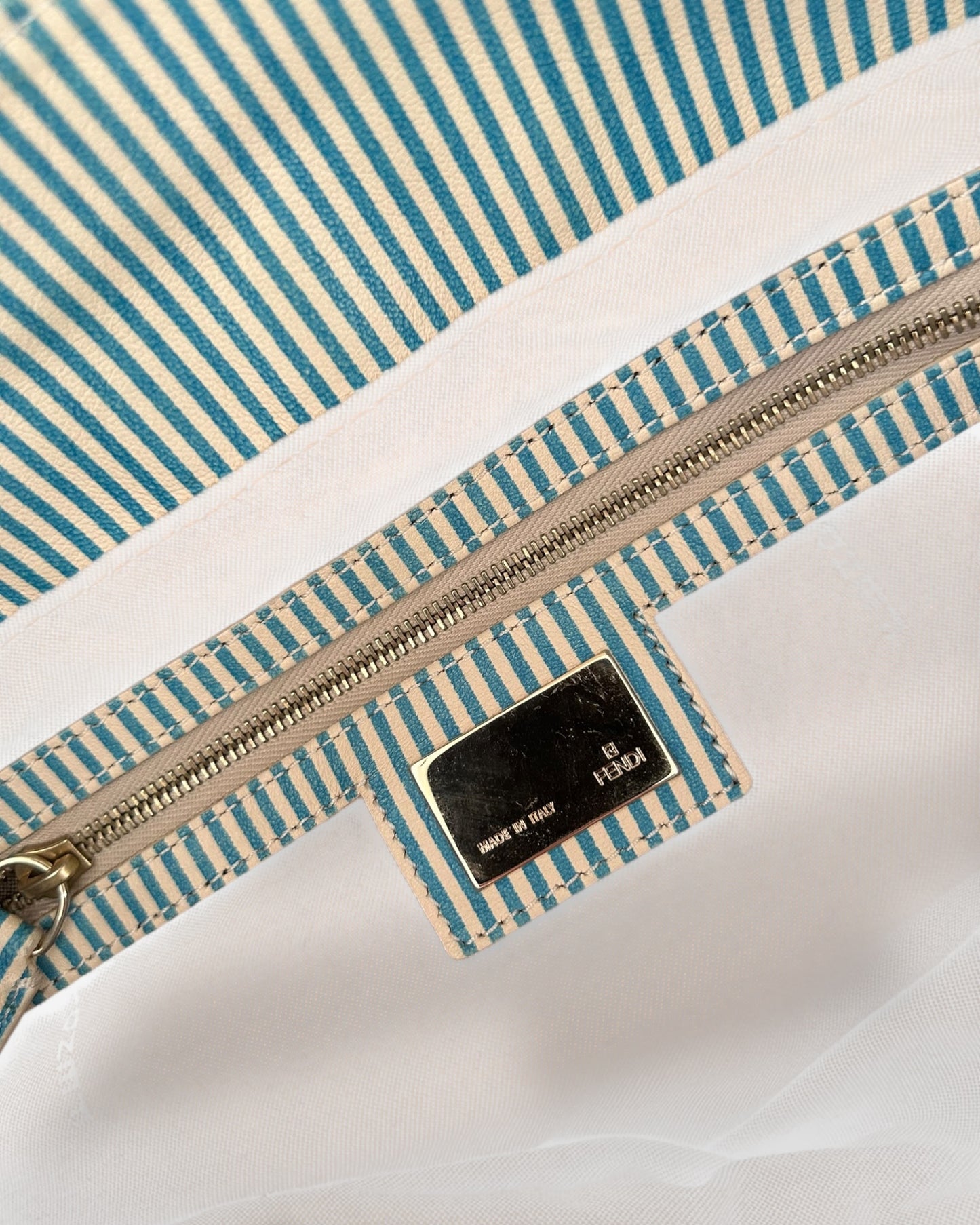 Fendi Vitello FF Striped Chef Bag Blue White