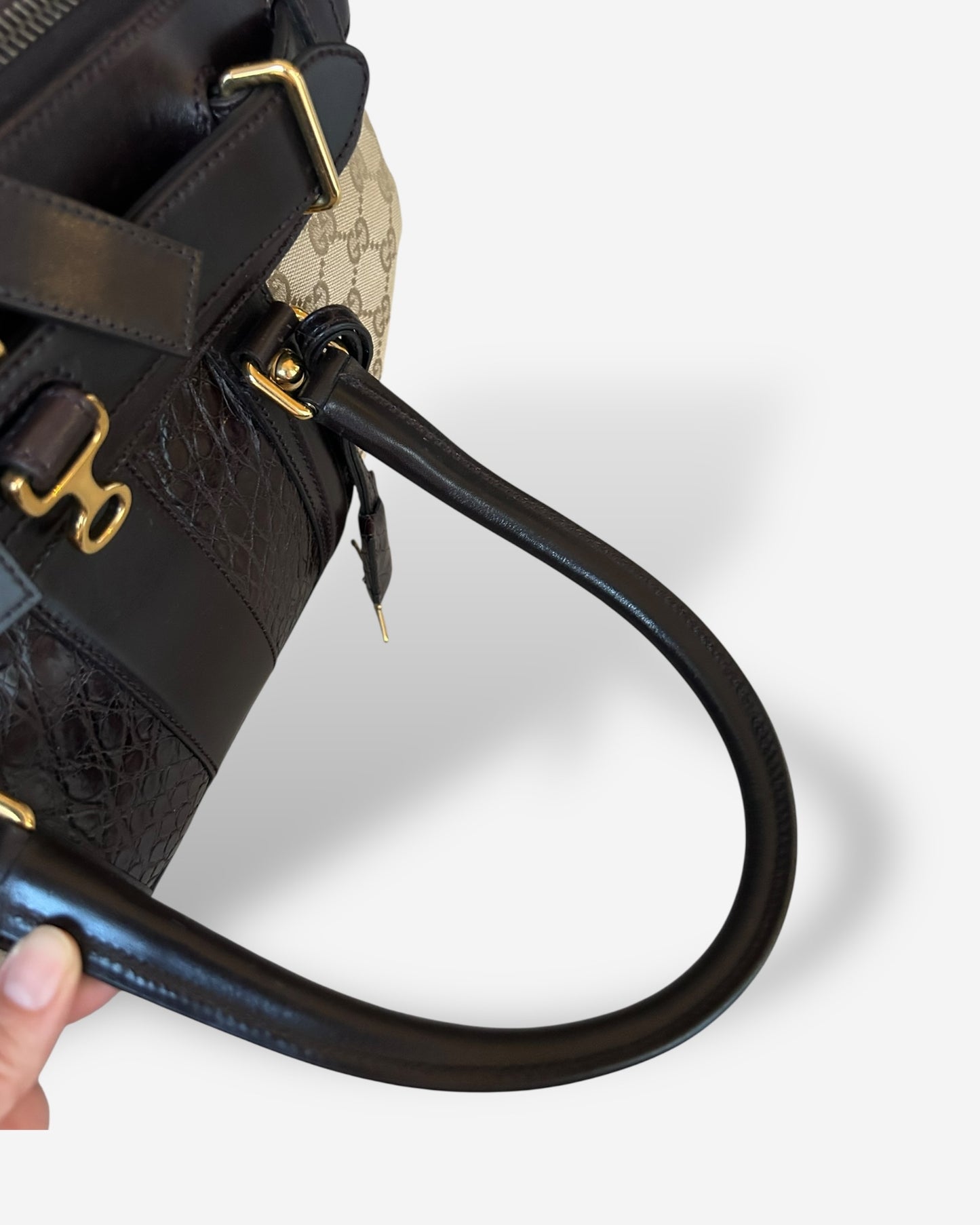 GUCCI Monogram Crocodile Web Secret Top Handle Satchel