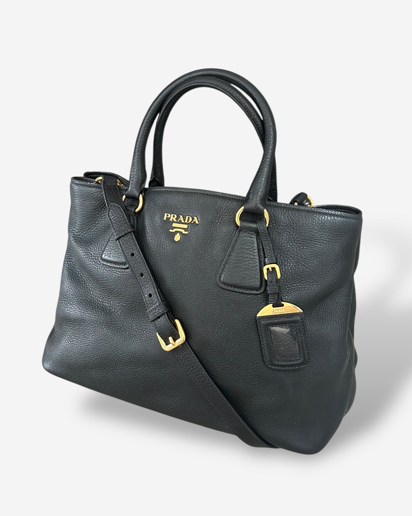 Prada Vitello Daino Black Leather Tote