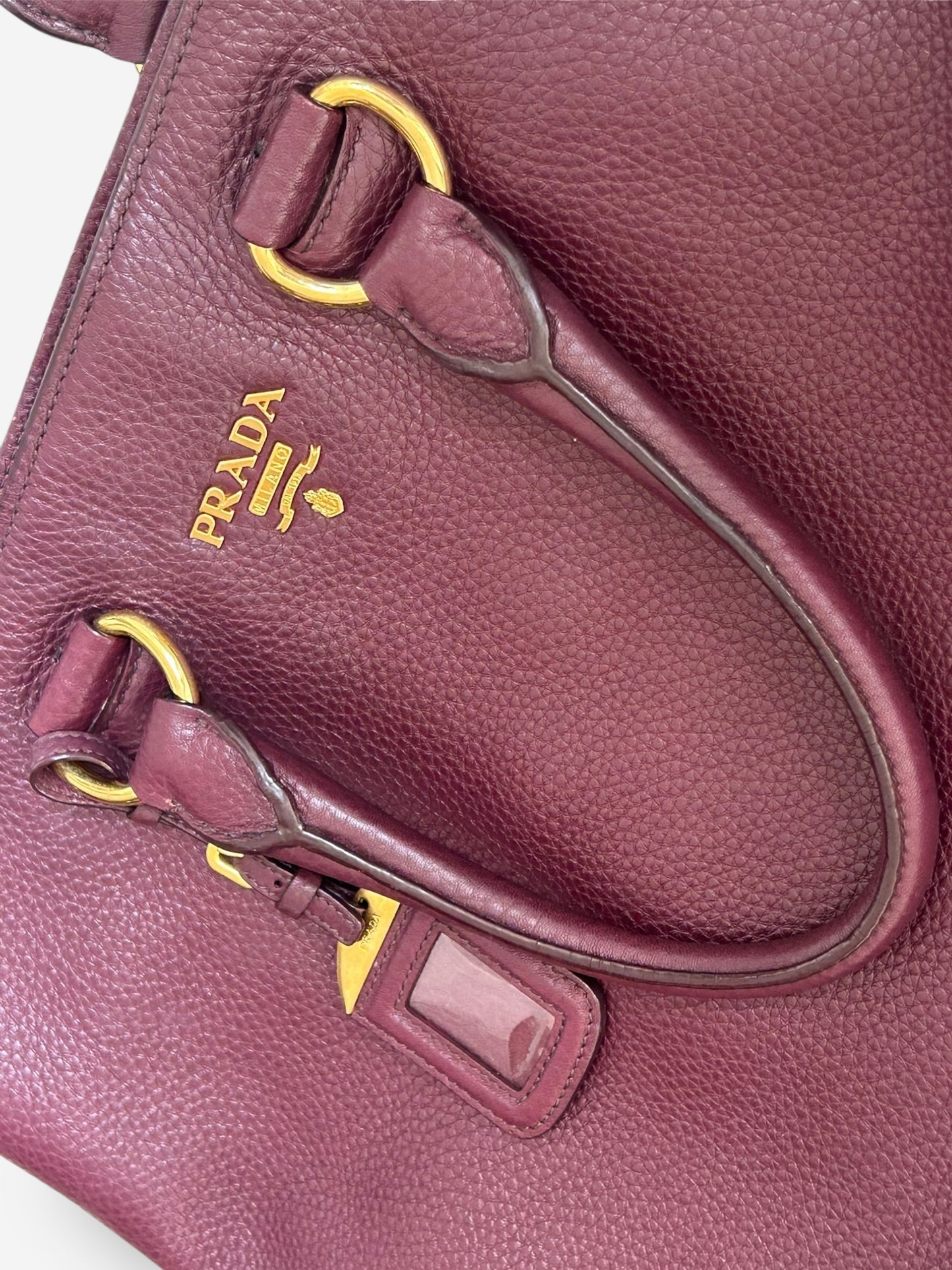 Prada Burgundy Vitello Daino Leather Shopper Tote